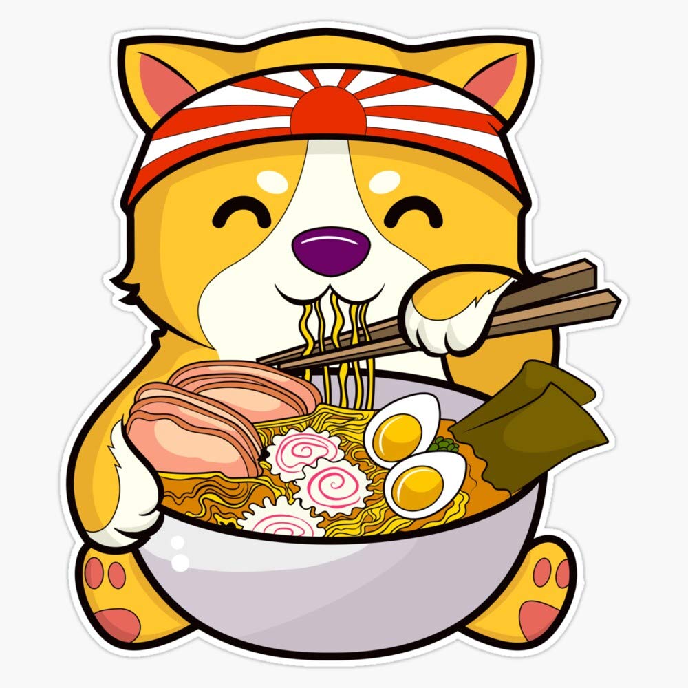 Cute Kawaii Dog Ramen Bowl Anime Sticker - Funny Puppy Noodle Vinyl Decal for Laptop, Water Bottle, Notebook (5 Inch) - Perfect for Japanese Food Lovers & Anime Fans Decor