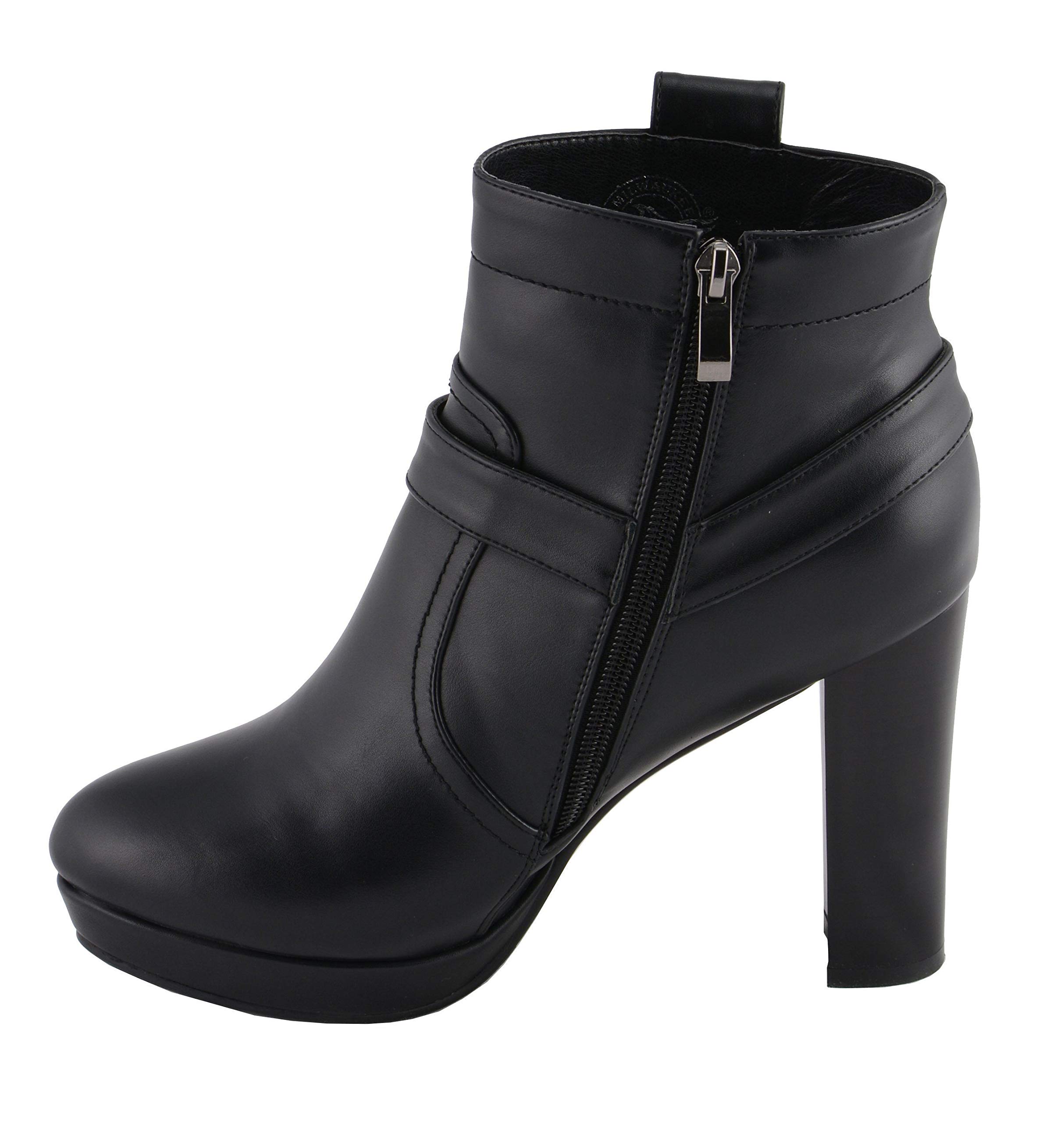 Milwaukee Leather MBL9432 Women's Black Harness Ankle Boots - Fashion Block Heel Booties for Women - Perfect for Casual Outfits, Date Nights & Fall/Winter Style