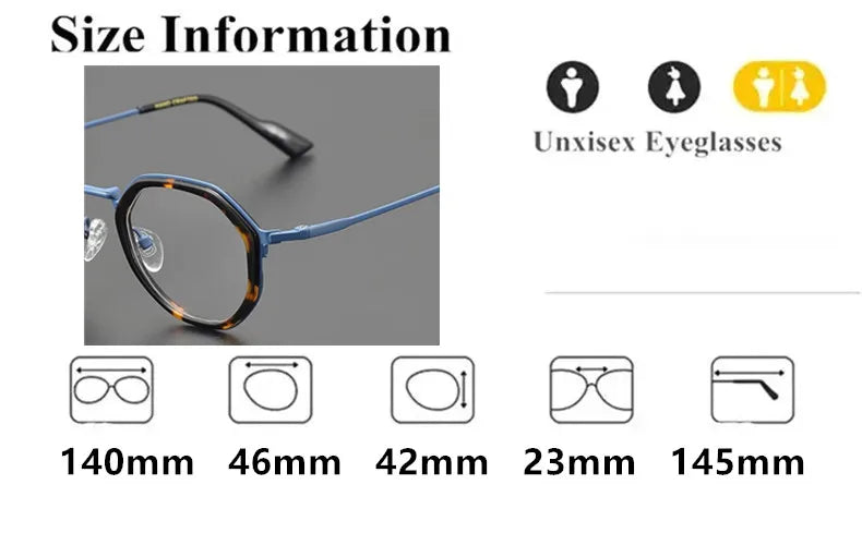 Stylish Aimee Unisex Full Rim Round Polygon Titanium Acetate Eyeglasses Frame 14023 - Perfect for Work, Reading & Fashion Accessories