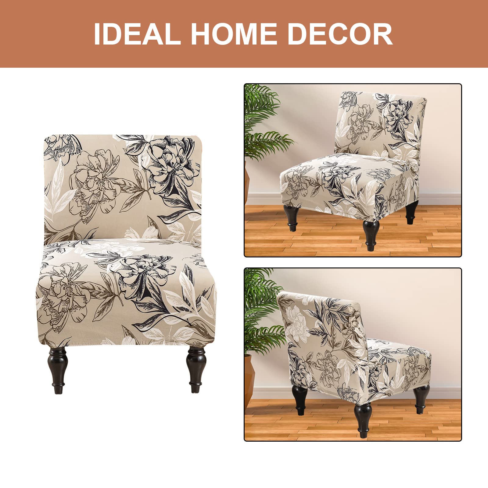 Eco-Friendly Armless Chair Slipcover - Washable & Removable Accent Chair Cover for Living Room, Dining Room, Hotel - Printed Furniture Protector for Slipper Chairs - Perfect for Home Decor & Commercial Use