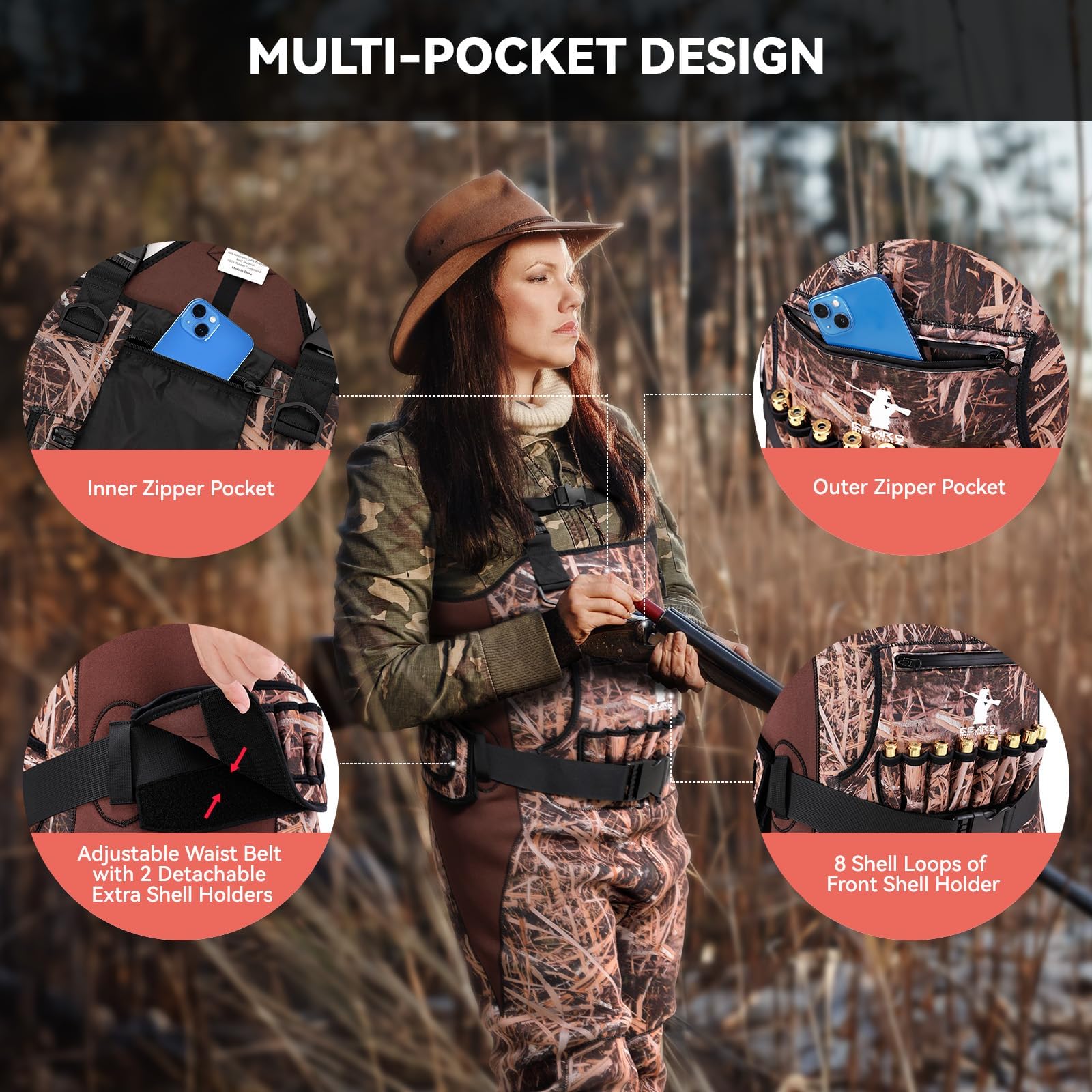 Women's Insulated Neoprene Waterproof Chest Waders for Duck Hunting & Fishing - Camo Bootfoot Design with Breathable Fabric & Boot Hanger - Perfect for Cold Weather Waterfowl Hunting & Outdoor Adventures