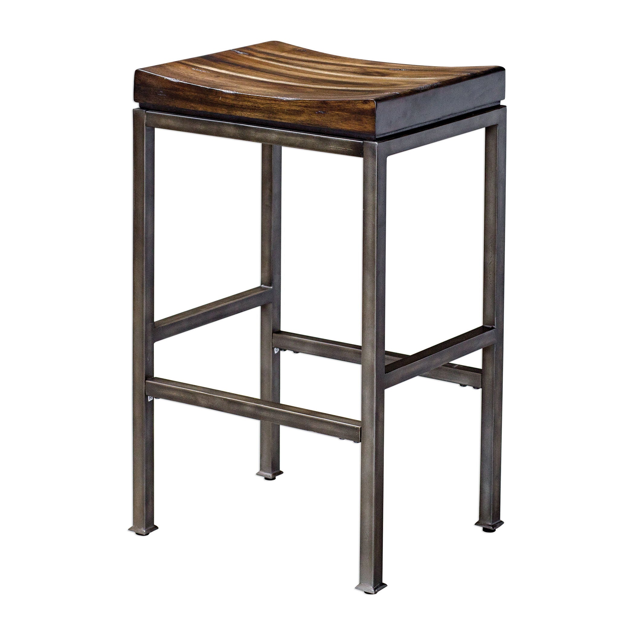 Beck Industrial Bar Stool - Heavy Duty Metal Frame with Wooden Seat in Brown, Dark & Black Colors - Perfect for Home Bars, Kitchen Islands & Commercial Use