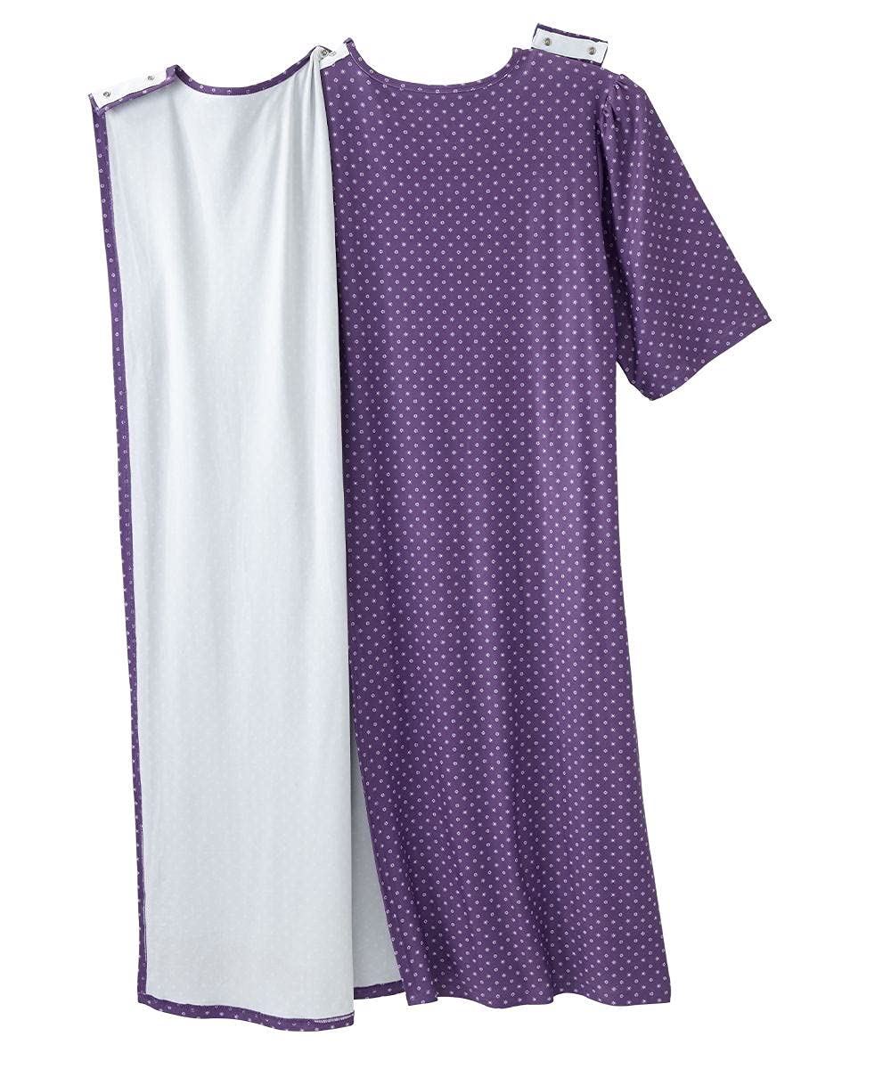 Silverts Open-Back Hospital Gowns for Women - Comfortable Easy Wear Senior & Patient Gown with Milk Silk Lace 2/3 Sleeve - Ideal for Hospital Stays, Post-Surgery Recovery and Elderly Care