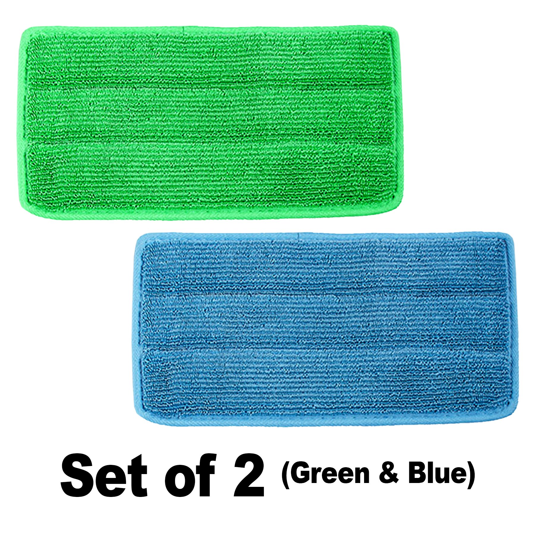 Durable Reusable Mop Pads Set of 2 (Green & Blue) - Washable Microfiber Cleaning Pads for Floors, Hardwood & Tile - Perfect for Daily Cleaning & Pet Hair Removal