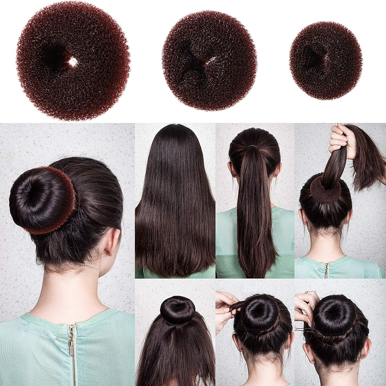 Bun Shaper Hair Donut Set with Ponytail Tools, Bobby Pins & Elastic Bands - Perfect for Women and Kids Hairstyles - Great for Parties, Weddings, School and Daily Hair Styling