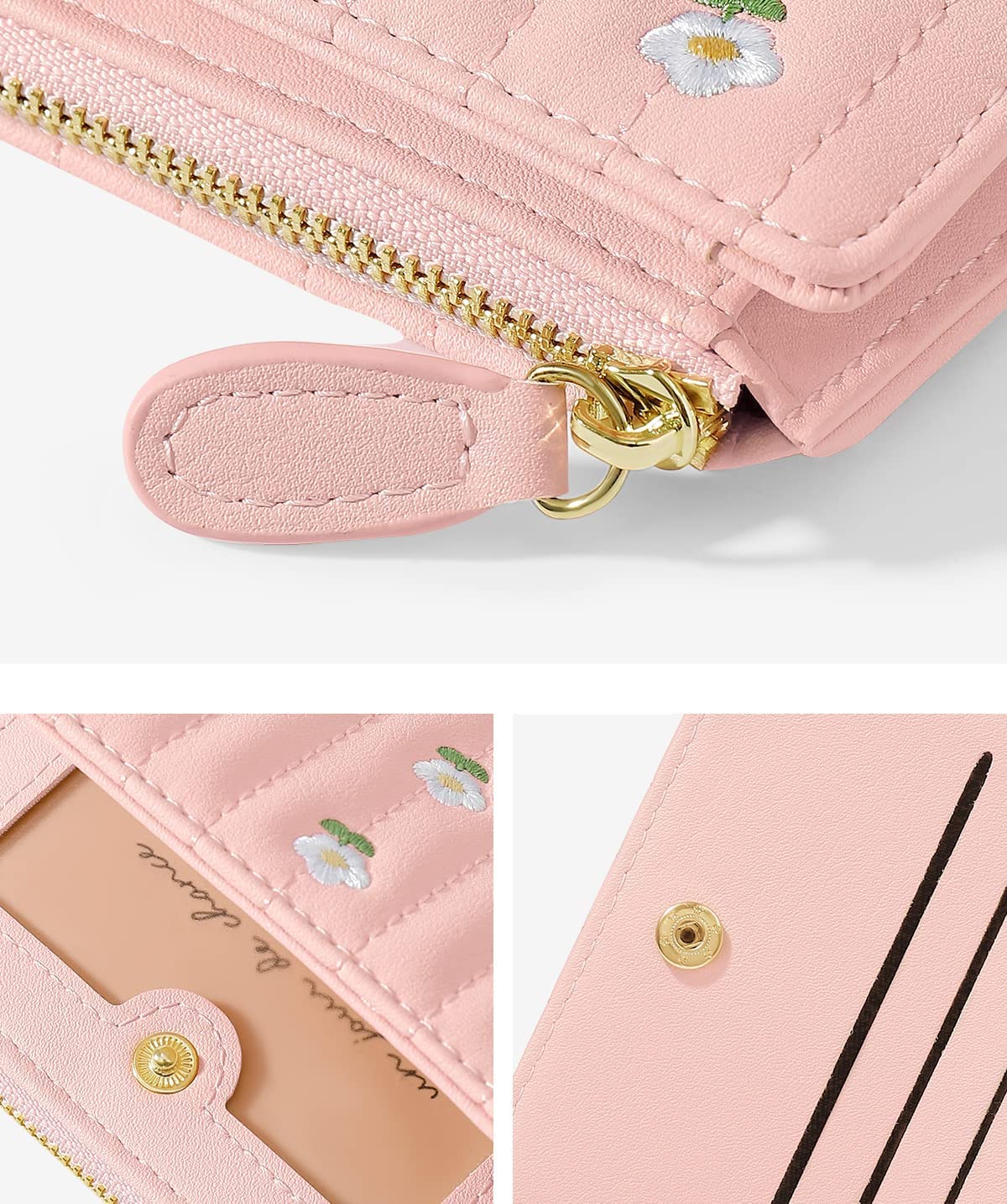 Cute Floral Print Tri-Fold Wallet for Girls & Women - PU Leather Small Purse with ID Window, Cash Pocket & Card Holder - Stylish & Functional (White) | Perfect for School, Travel & Everyday Use