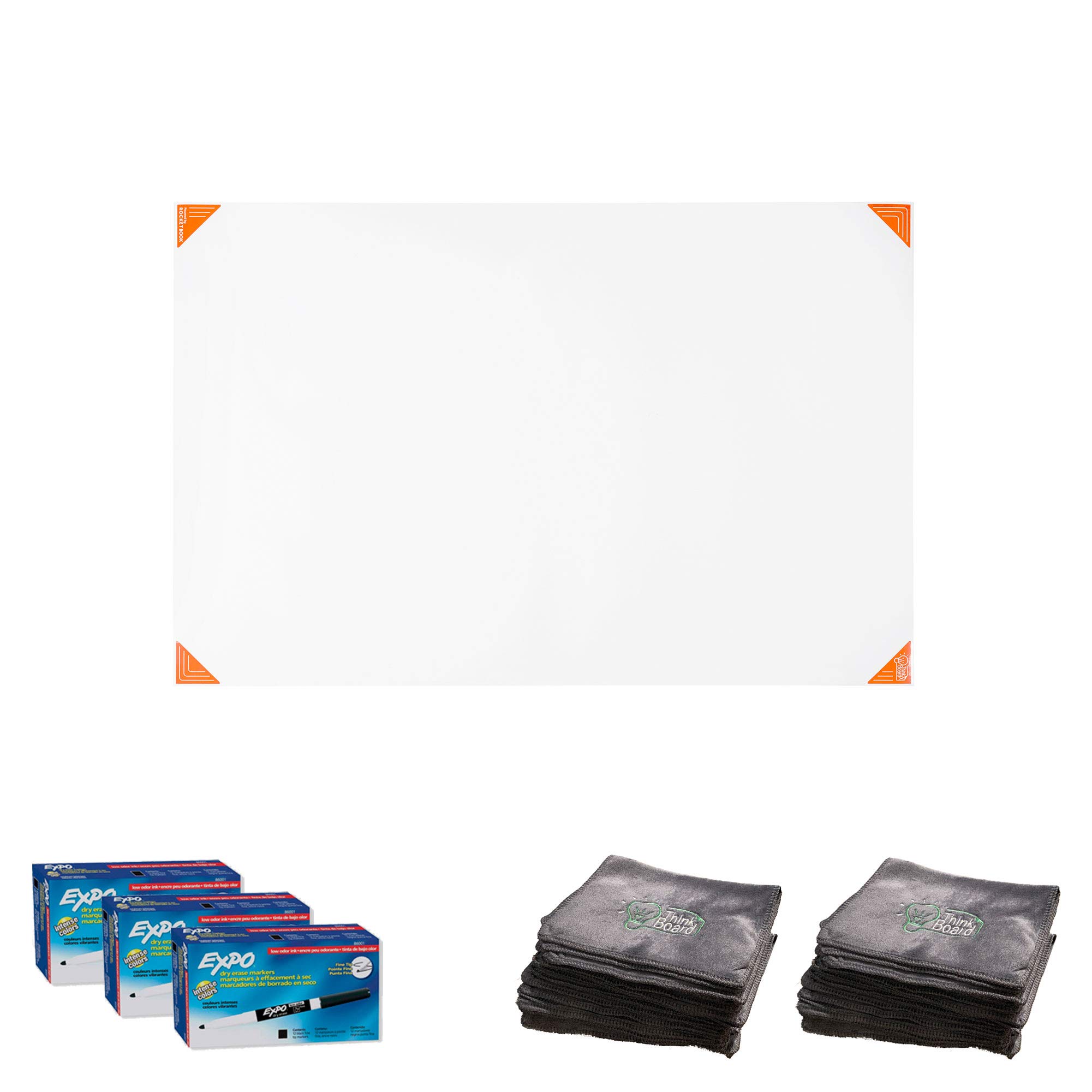 Think Board X Smart Whiteboard Film - 30 Pack Small with 36 Markers & 30 Cleaning Cloths | Rocketbook-Powered Reusable Dry Erase Surface | Perfect for Classrooms, Offices & Home Learning