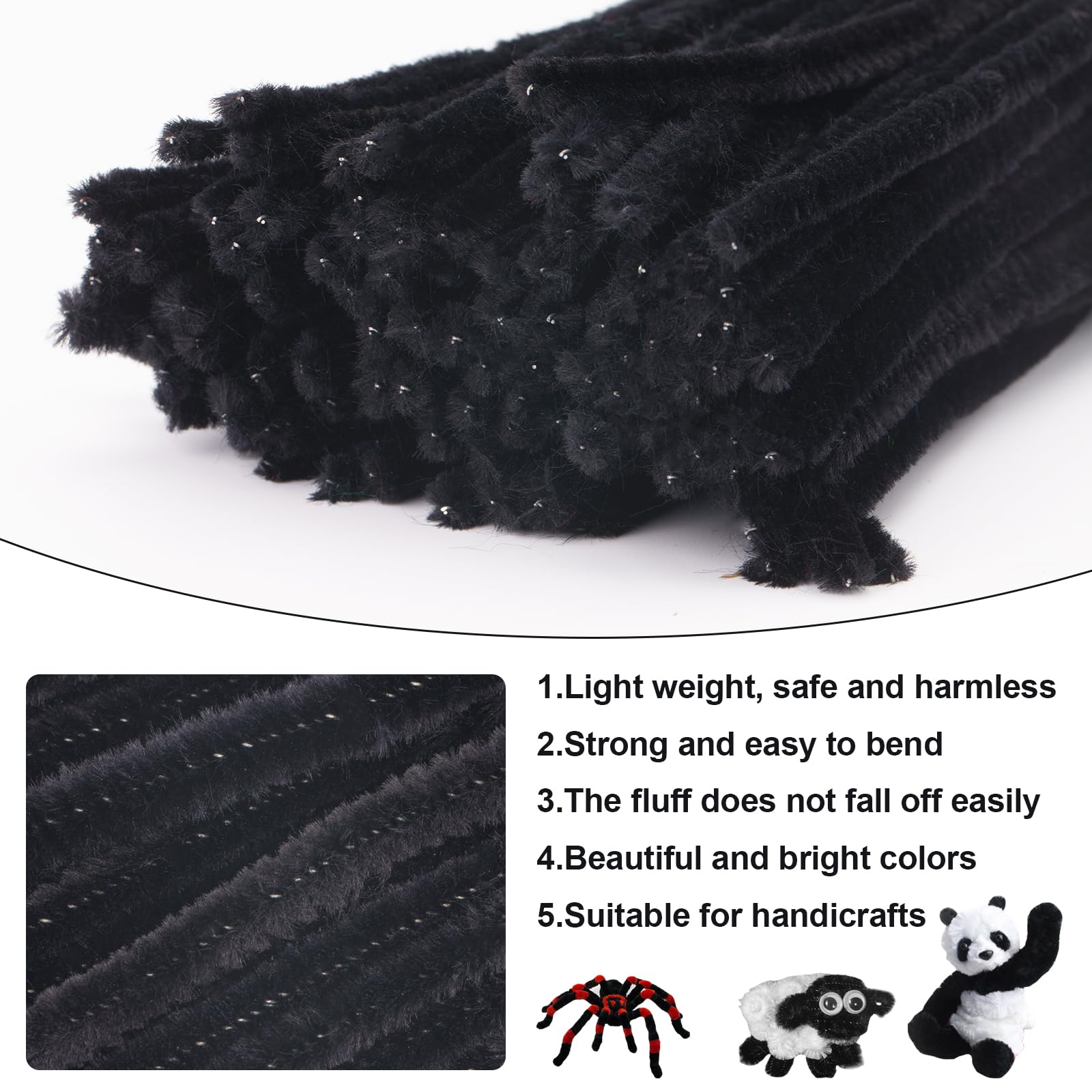 100pcs Black Pipe Cleaners for DIY Crafts - 6mm x 12