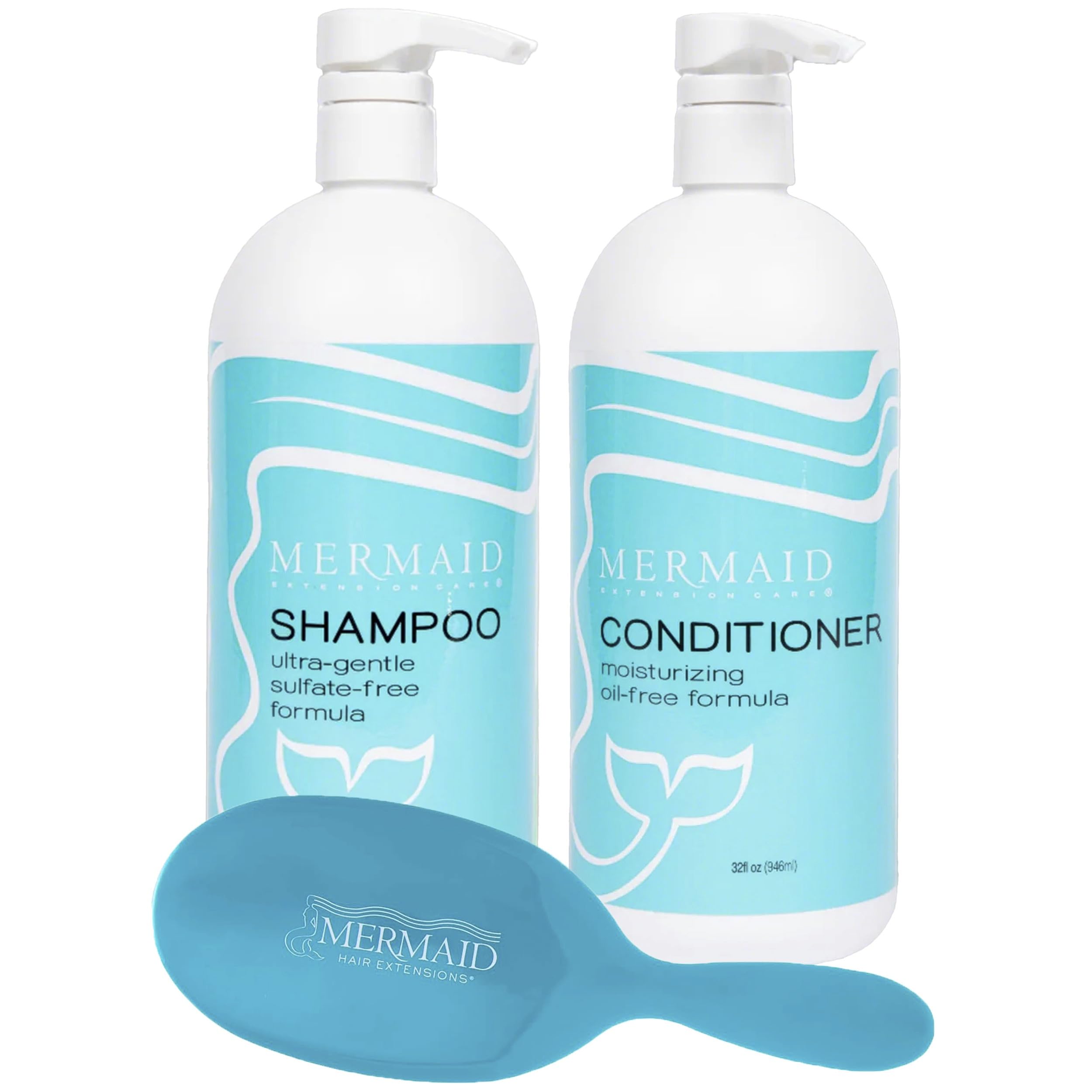 **Sulfate-Free Shampoo & Conditioner Set for Hair Extensions - 32 fl oz Gentle Daily Care with Free Brush - Cruelty-Free Formula for Smooth, Healthy Hair - Perfect for Salon, Home & Travel Use**