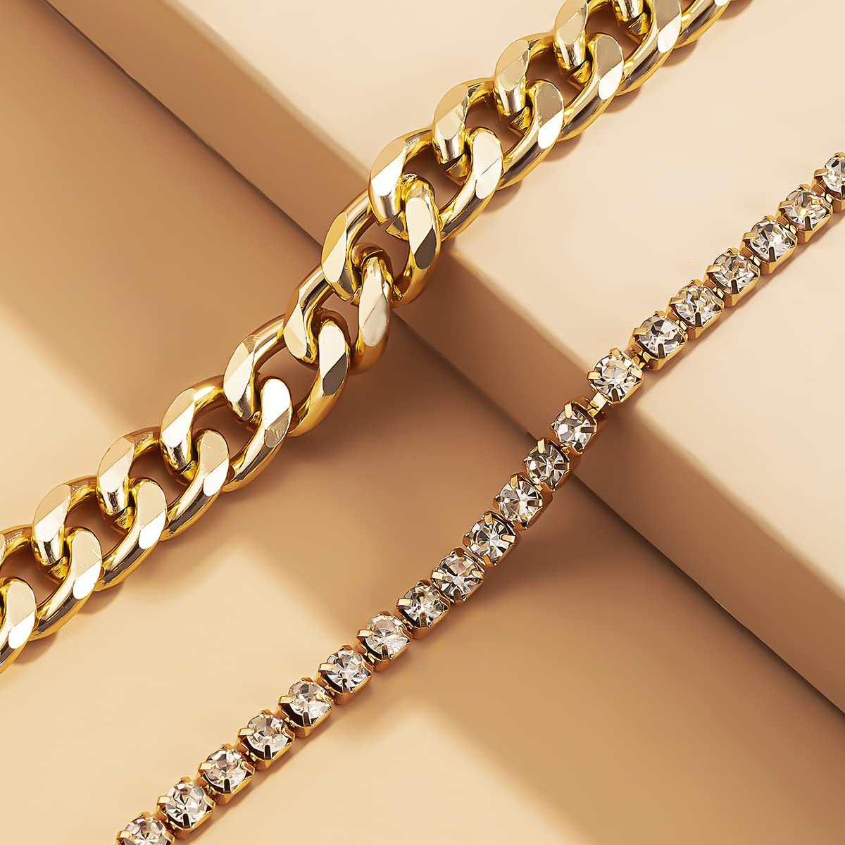 Stylish MIFYNN Women's Tennis Anklets - Adjustable Layered Cuban Link Chain Ankle Bracelets in Gold & Silver with Shiny Rhinestones | Perfect for Casual Wear, Beach Outfits & Summer Fashion Jewelry