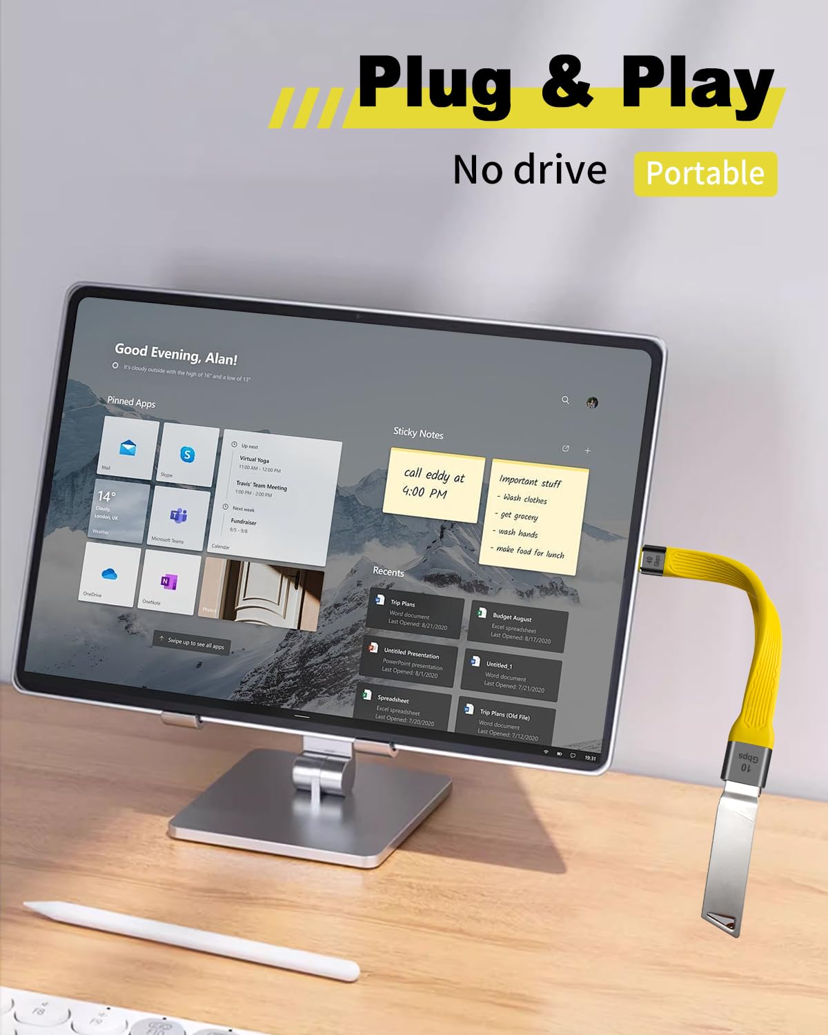 Duttek USB C to USB 3.1 Gen 2 Cable 10Gbps - Short 12cm USB C Male to USB A Female OTG Adapter - Fast Charging & Data Sync for MacBook Pro, Samsung Galaxy - Perfect for Travel, Office & Home Use (Yellow)