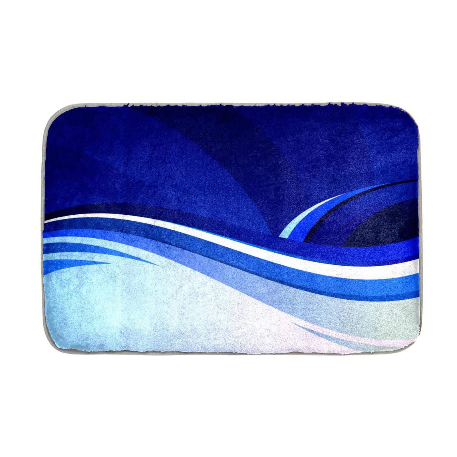 Non-Slip Abstract Blue Waves Bathroom Rug - Soft Absorbent Bath Mat with Waterproof Backing for Bathroom Floor, Shower, Laundry Room & Indoor Entryway