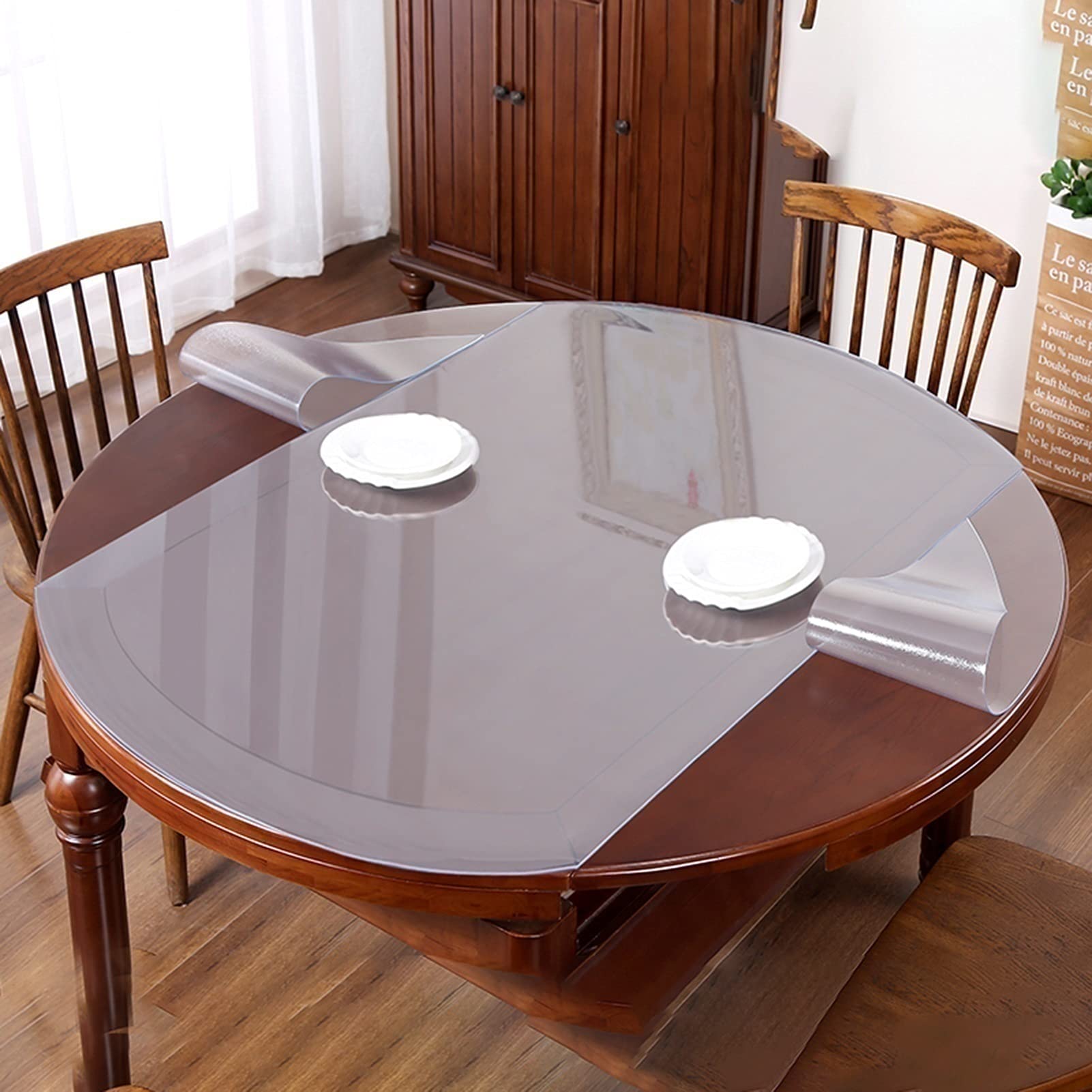 Clear PVC Plastic Table Cover - Waterproof & Wipeable Round Tablecloth Protector (2mm Thick, 90/110cm Custom Size) for Wooden Furniture, Glass Tables & Carpet Protection - Perfect for Dining, Parties & Home Decor