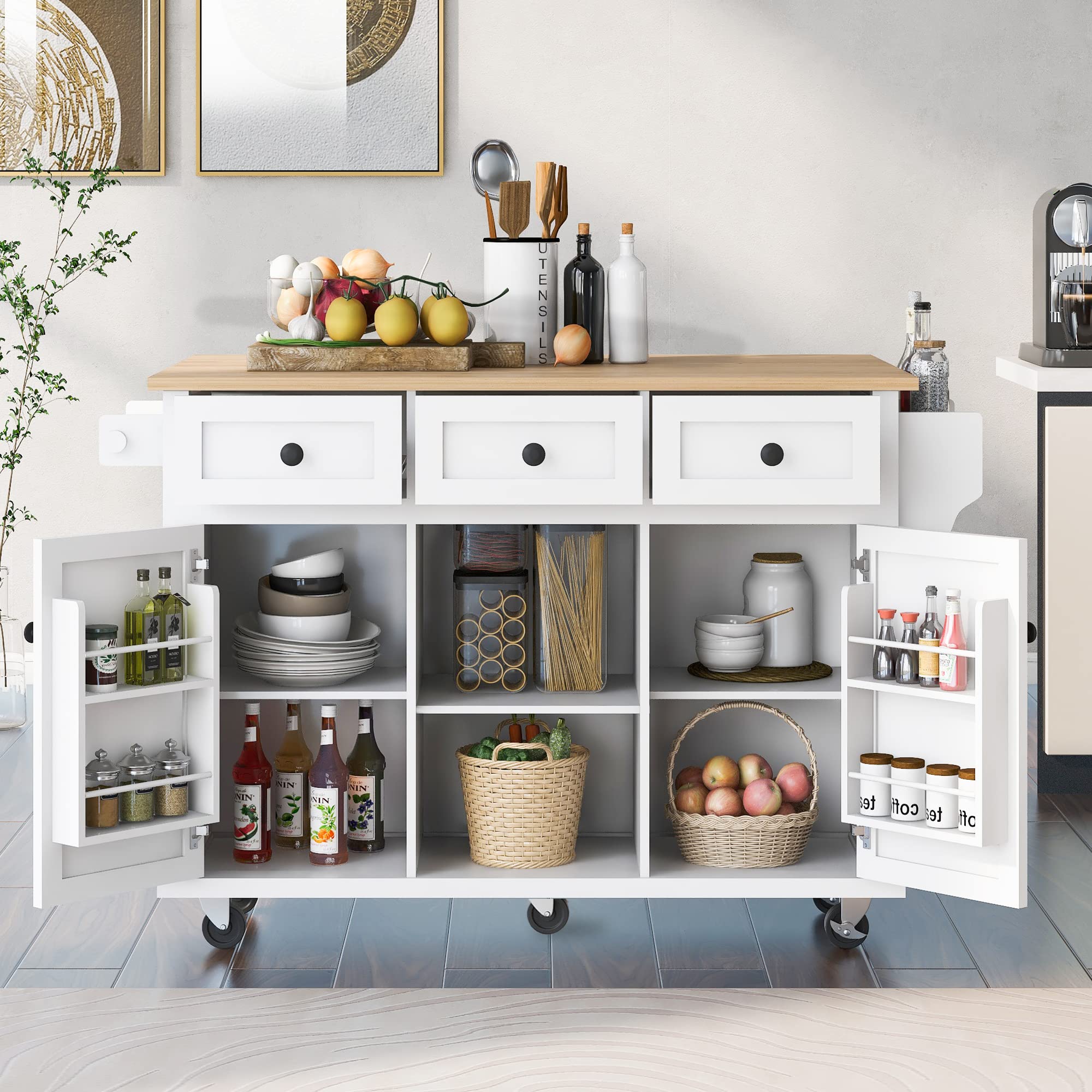Portable Kitchen Island Cart with Storage & Drop Leaf - for Dining Room & Small Spaces