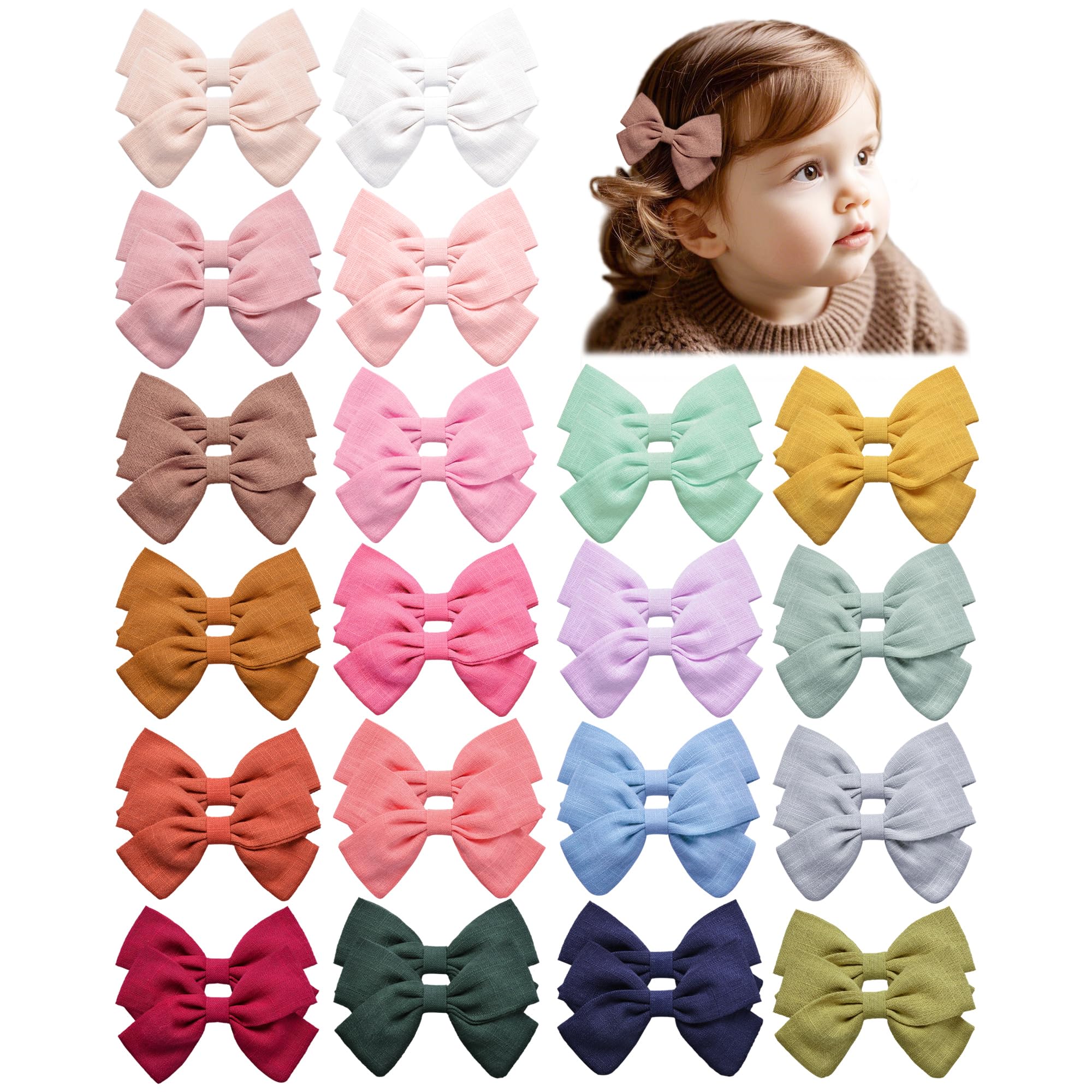 Prohouse 40 PCS Non-Slip Baby Hair Clips for Girls - Soft Lined Hair Bows & Barrettes for Infants, Toddlers & Kids (20 Pairs) | Perfect for Daily Wear, Parties & Special Occasions