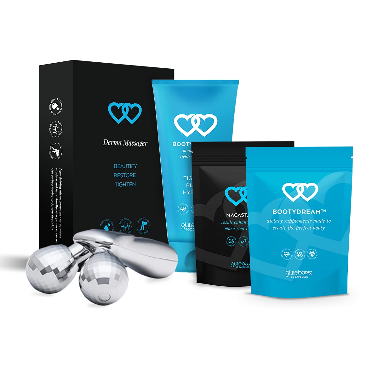 Gluteboost BootyDream Pro Butt Enhancement Kit - Maca Root Supplement, Enlargement Cream, Nutrient Pills & Derma Roller for Natural Curves - 30 Day Supply for Booty Lifting & Body Shaping | Perfect for Gym, Workout & Confidence Boost