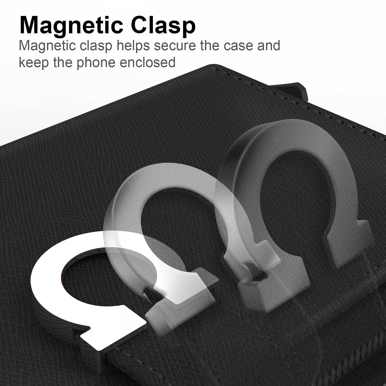 JUST4YOU iPhone Xs Max Wallet Case with Zipper & Strap - Premium PU Leather Flip Cover Folio with Card Holder (Black) - Perfect for Daily Use, Travel & Business