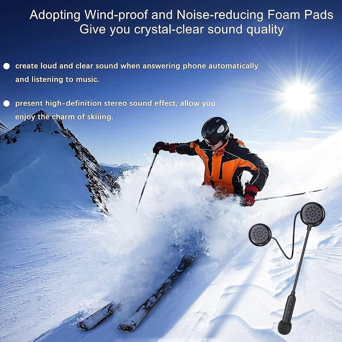 Motorcycle Helmet Bluetooth Headset - Wireless Helmet Speakers & Headphones with 90H Playtime, IP67 Waterproof, Ultra-Thin Design for Riding, Skiing & Outdoor Sports - High-Quality Sound System for Safe Communication