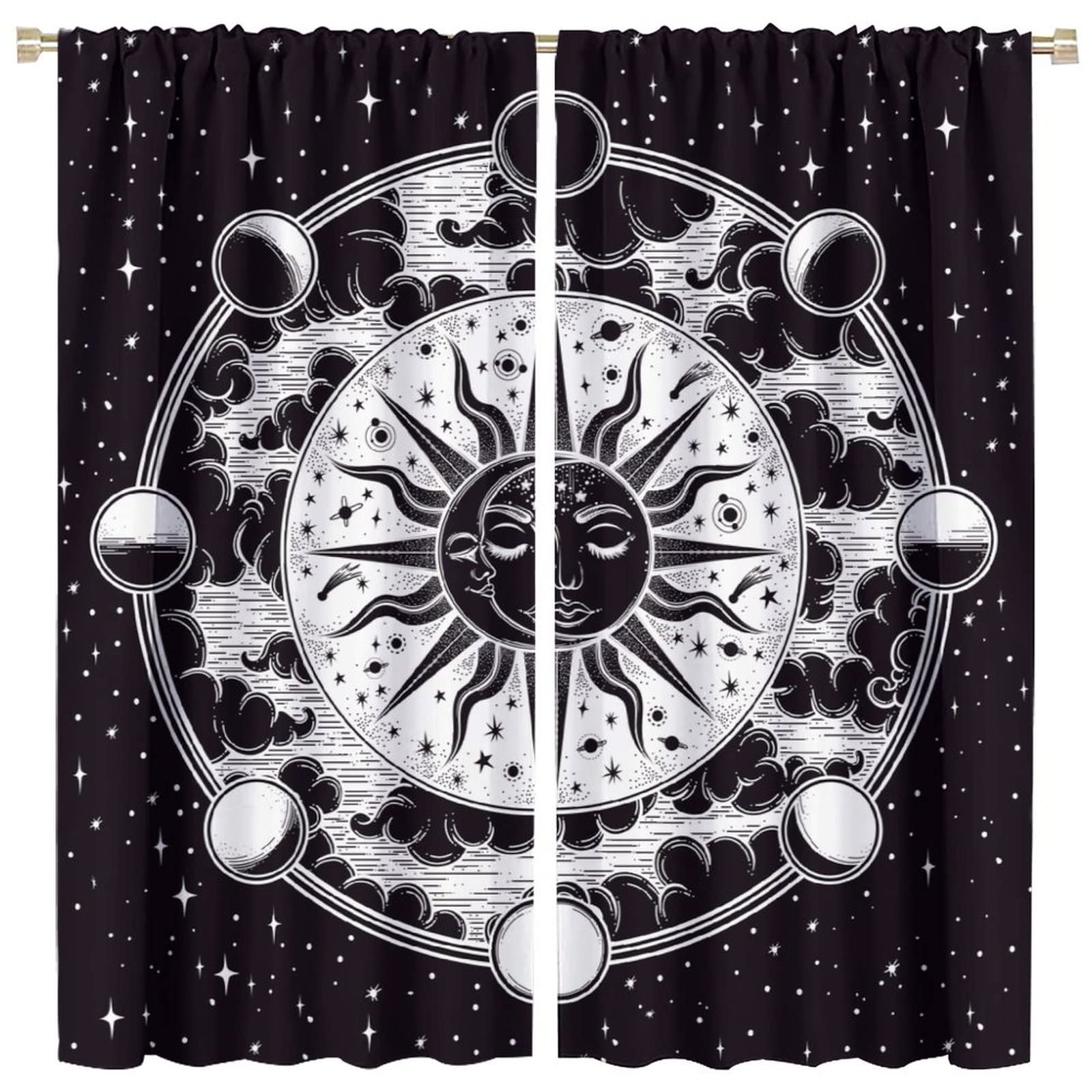 Sun Moon Star Blackout Curtains 42x45 Inch - Thermal Insulated Privacy Protection Window Panels for Bedroom, Living Room & Nursery - Blocks Sunlight & Noise for Better Sleep