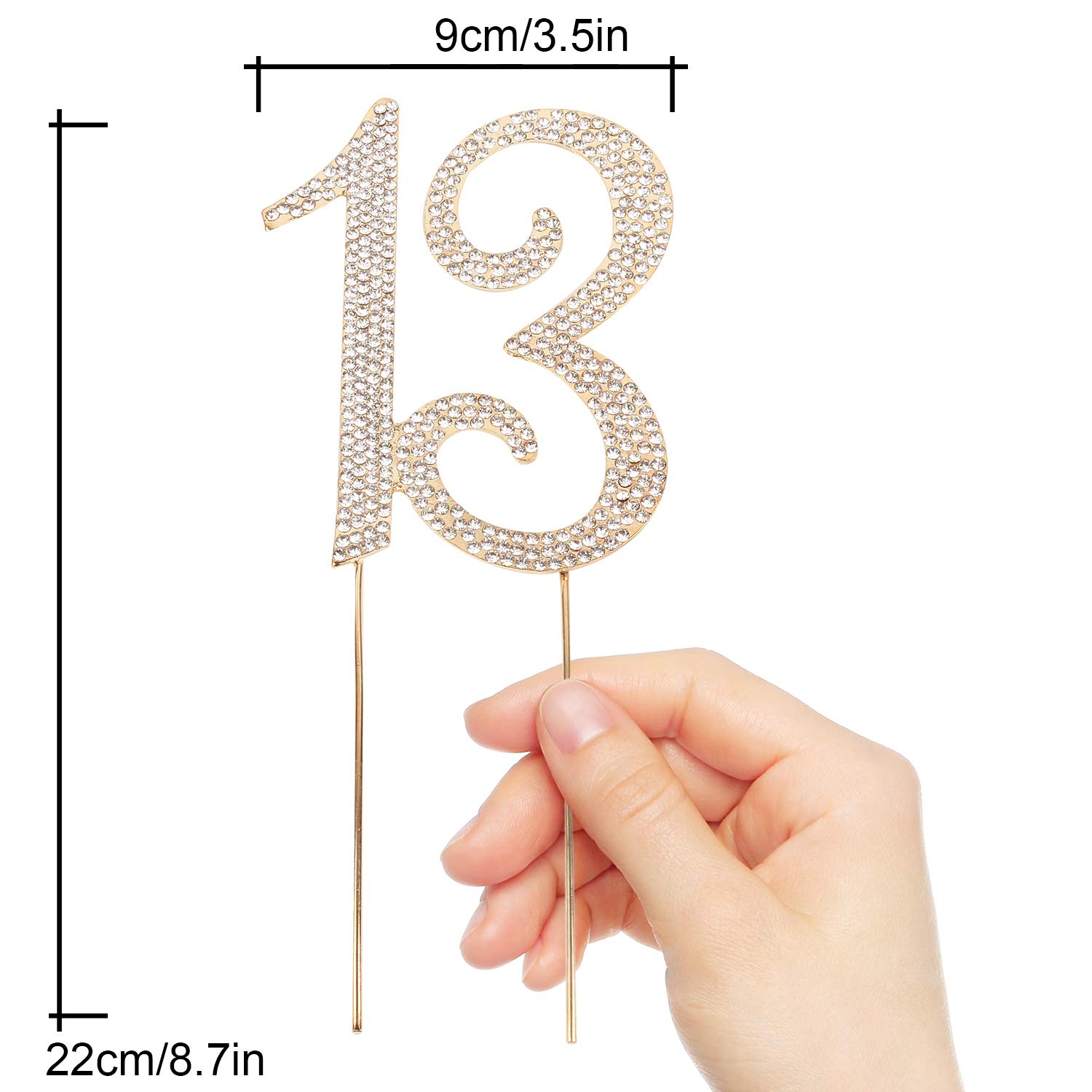 13th Birthday Cake Topper - Bling Crystal Rhinestone Decorations | Gold Keepsake for Sweet 16, Quinceañera & Anniversary Celebrations