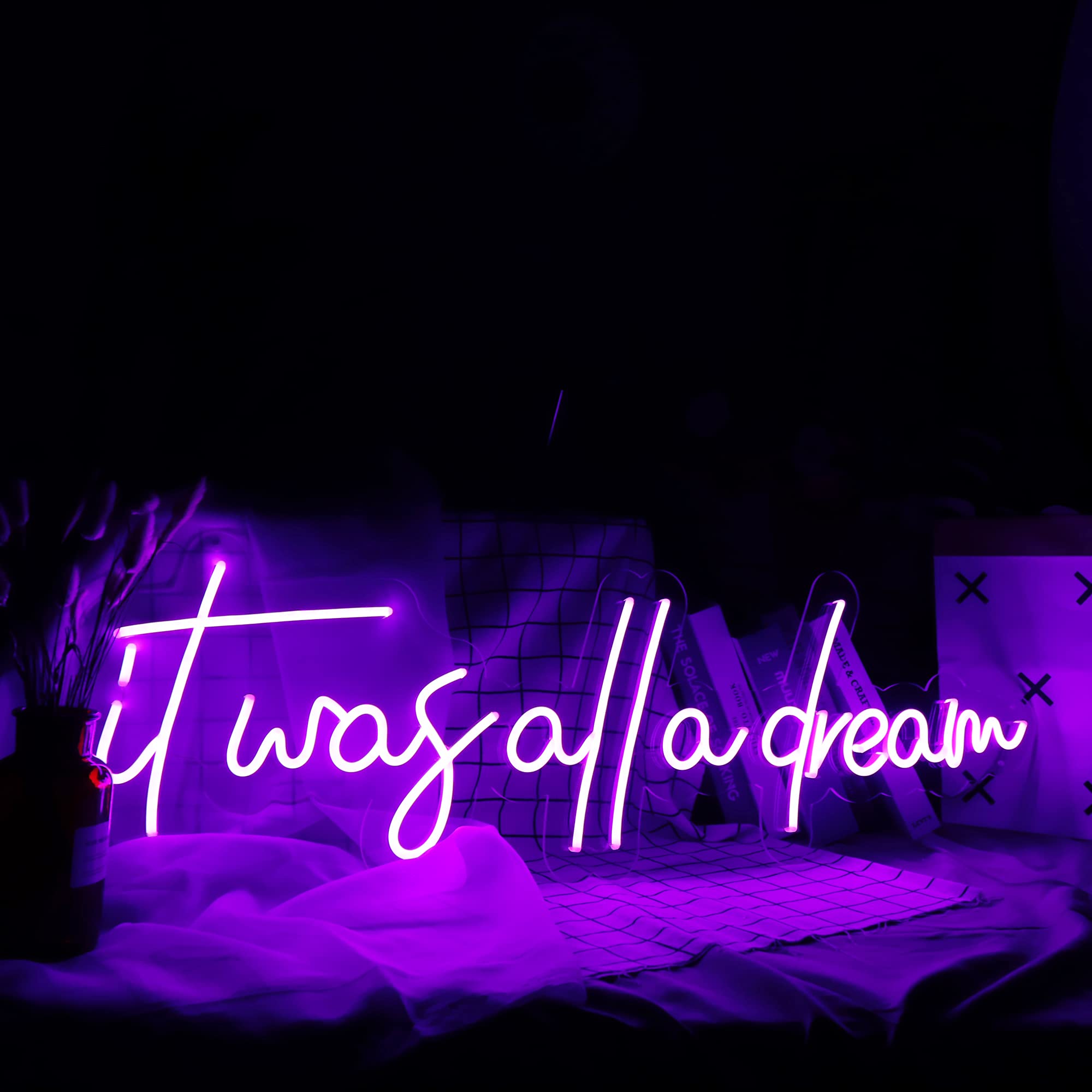 GYIODFU It Was All A Dream Neon Sign - 36x11.85 Inch Custom Dimmable LED Wall Art in White, Blue, Pink or Purple - Perfect for Bedroom Decor, Home Aesthetic & Instagrammable Room Lighting (Purple) | Great for Teen Rooms, Photography Backdrops & TikTok Videos