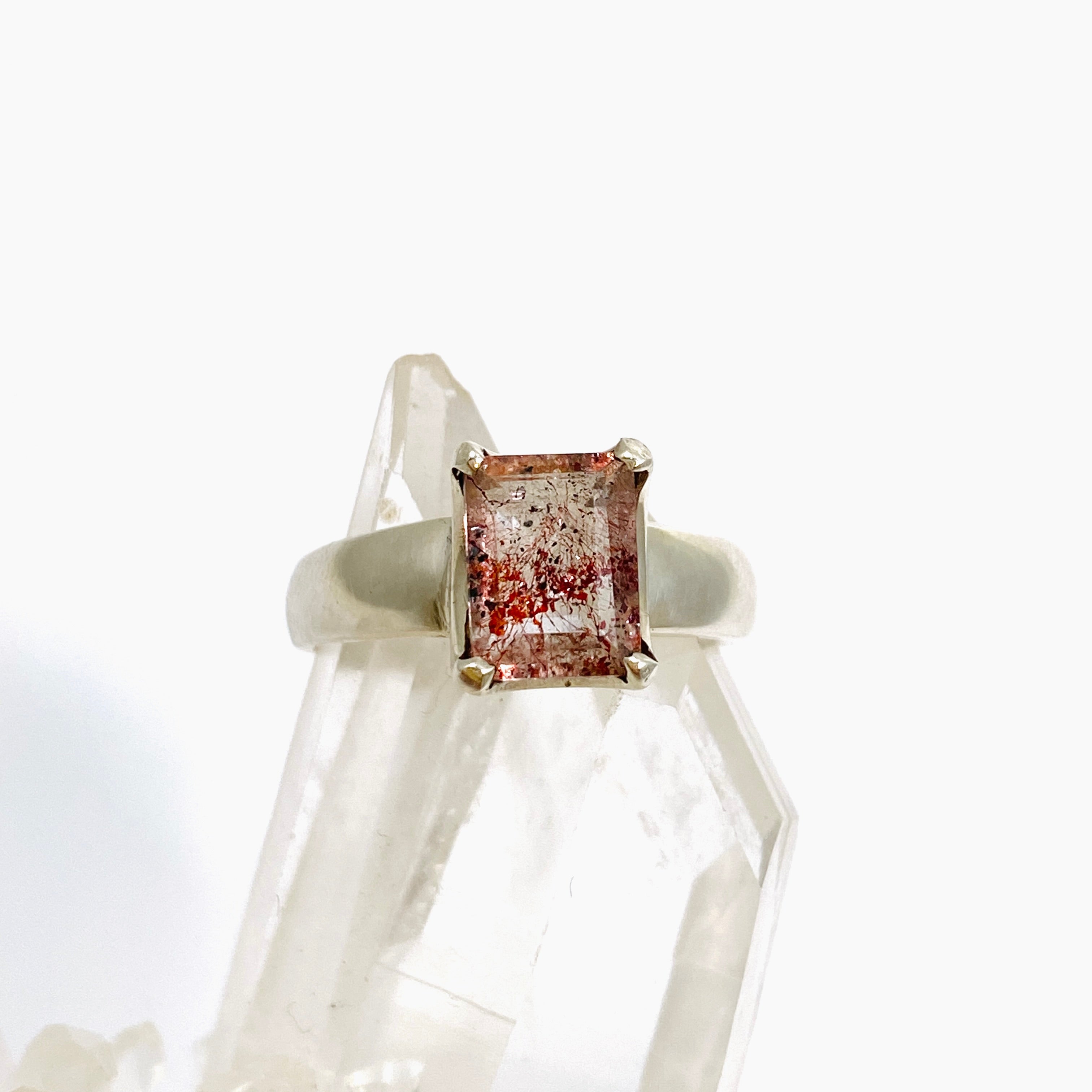 Lepidicrocite in Quartz Faceted Ring - Size 7.5 Rectangular Gemstone Jewelry for Women | Elegant Gift for Birthday, Anniversary & Special Occasions