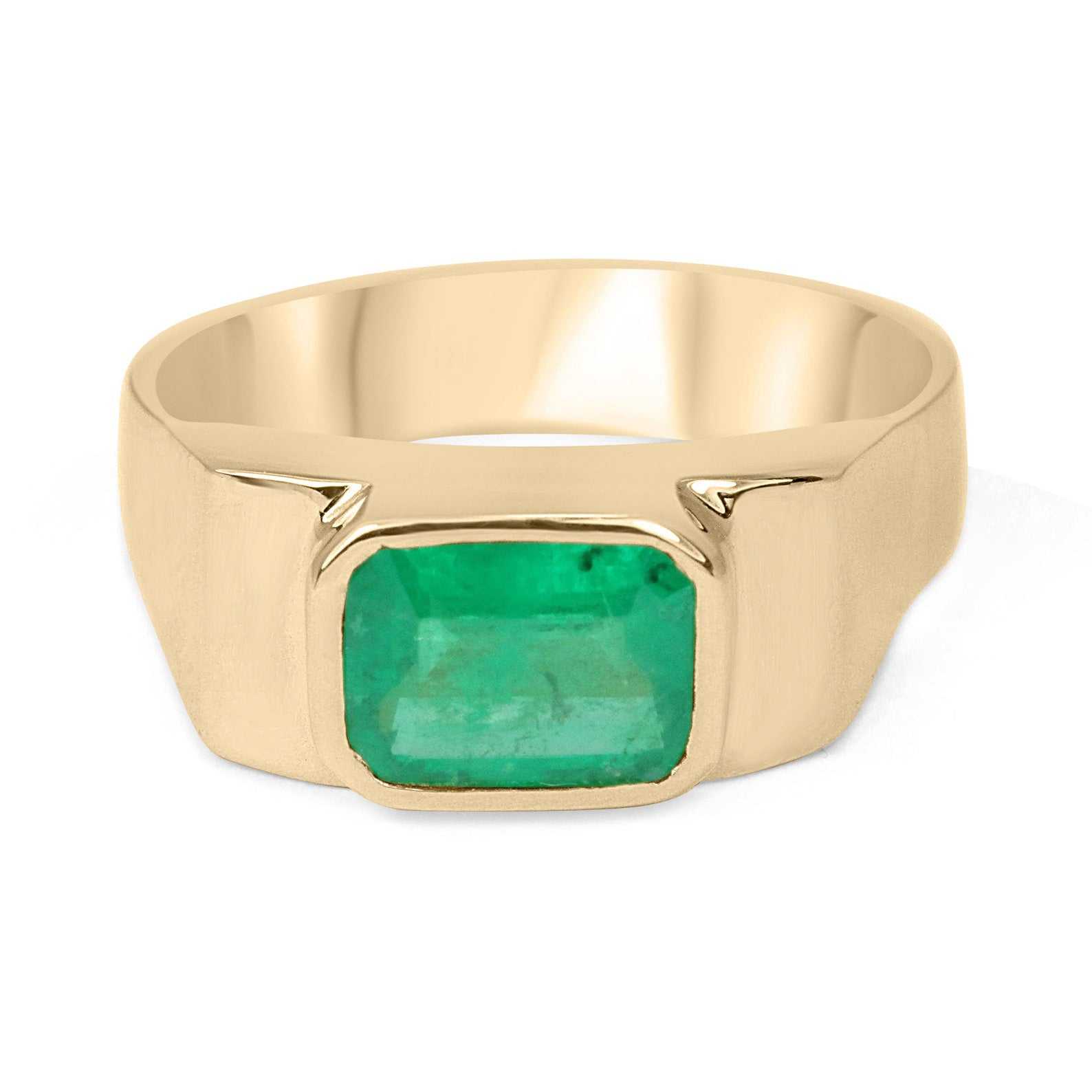 2.05 Carat Men's Natural Emerald Bezel Set East-West 18K Gold Ring for Wedding, Engagement & Special Occasions