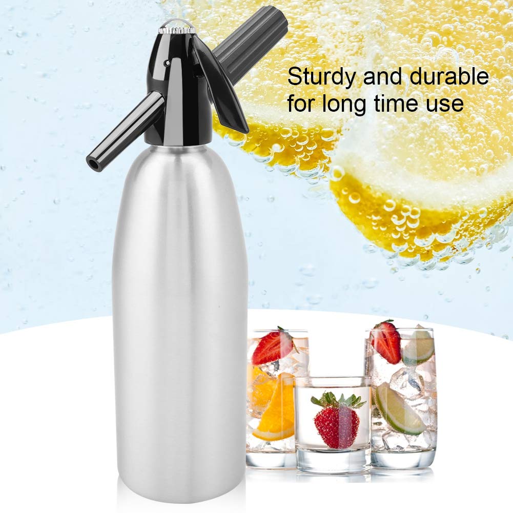 1L Stainless Steel Soda Siphon with Pressure Regulator - Portable Sparkling Water Maker for Cocktails, Juice & Carbonated Drinks | Home Bar, Party & Kitchen Use (Silver)