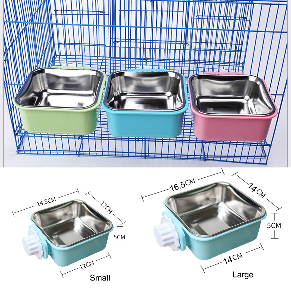 Stainless Steel Hanging Pet Bowl - Removable Dog Cat Food Water Feeder for Cages, Coops, Puppies, Rabbits & Small Pets - Durable & Easy Clean - Perfect for Travel, Kennels & Outdoor Use (Small, Square, Green, Pack of 1)