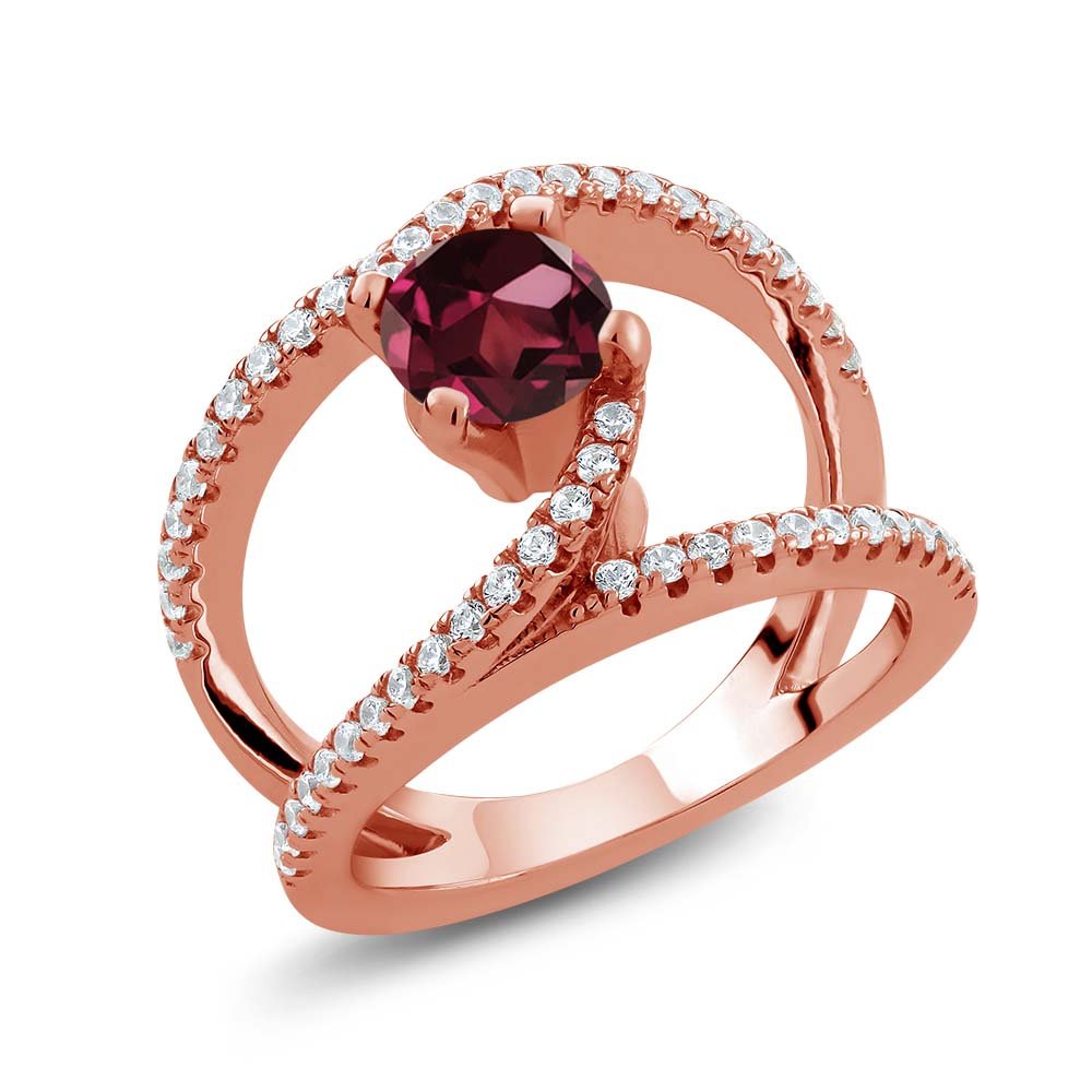 1.58 Ct Round Red Rhodolite Garnet Ring - 18K Rose Gold Plated Sterling Silver Swirl Design | Gem Stone King | Elegant Jewelry for Weddings, Anniversaries & Special Occasions