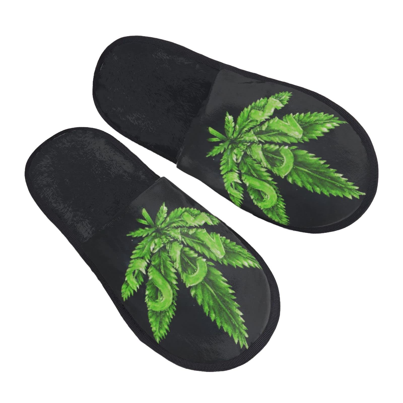 Men's Green Cannabis Leaf Memory Foam Slippers - Anti-Slip Sole House Shoes for Indoor/Outdoor Wear - Perfect for Relaxing at Home, Lounging or Casual Use