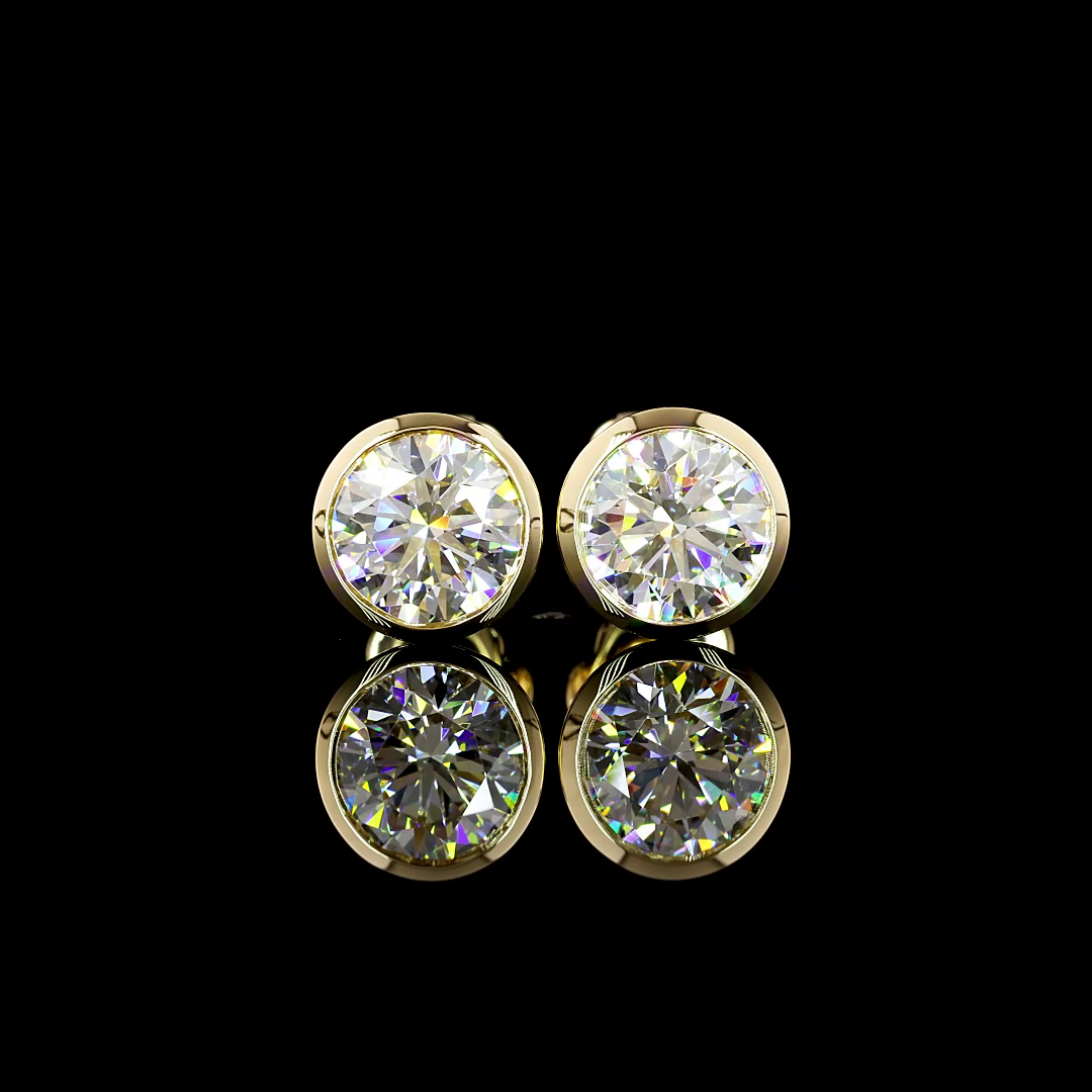 2.08 Carat Lab Grown Round D VS1 Diamond Stud Earrings in 14K Yellow Gold - Perfect for Weddings, Anniversaries & Special Occasions