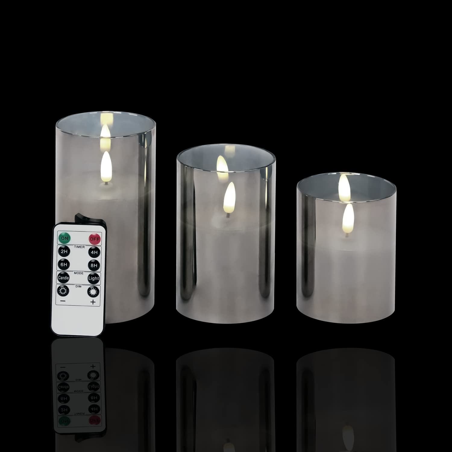 Idena 50062 - LED Flameless Candles with Timer, Battery Operated, Remote Control, 3 Brightness Levels, Realistic Wax Look in Glass Holder - Perfect for Home Decor, Weddings, and Romantic Dinners