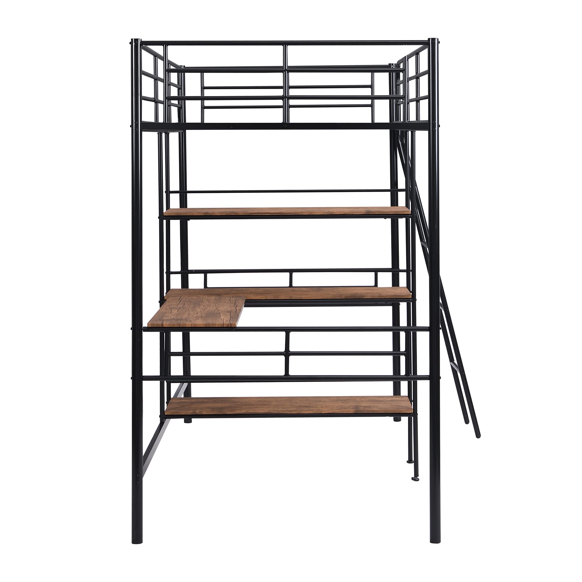 Bellemave Twin Size Metal Loft Bed with Desk & Storage Shelves - Heavy Duty Steel High Loft Bed for Kids, Teens & Adults - Space Saving Study & Sleep Solution for Small Rooms (Black) - No Box Spring Needed