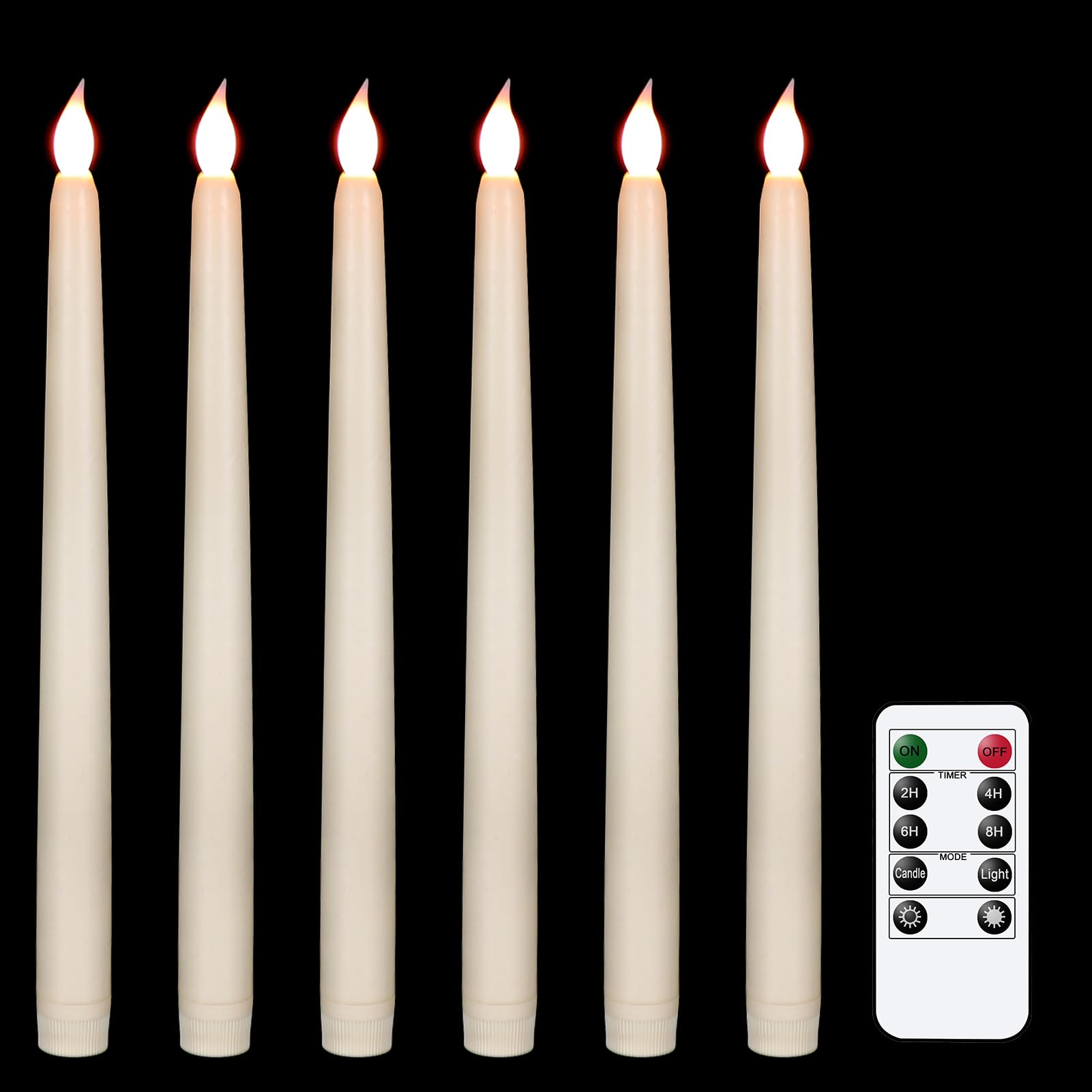 DRomance 6 Pack Flameless LED Taper Candles - Battery Operated with Remote & Timer, Real Wax Ivory Candlesticks (0.78