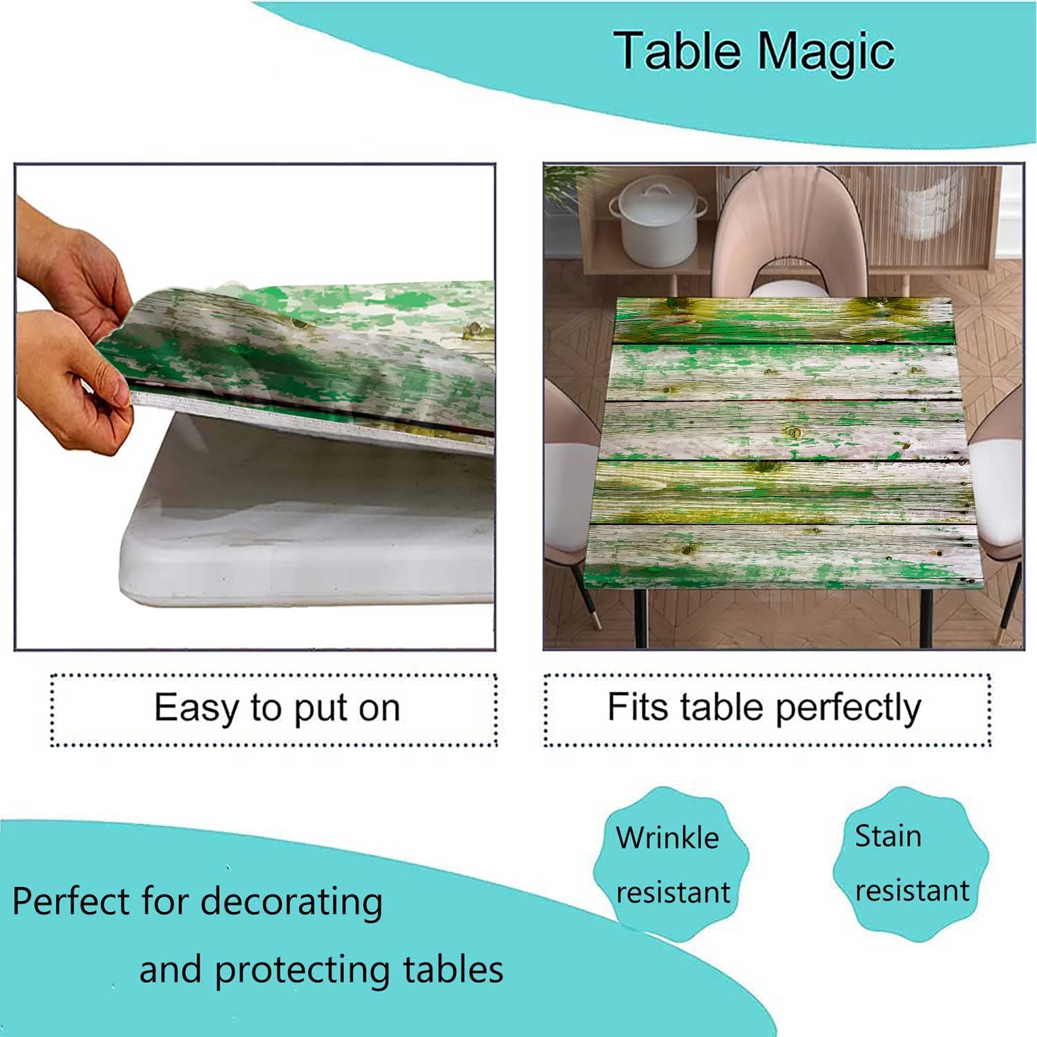 Vintage Square Tablecloth with Elastic Edge - Washable Polyester Wood Grain Design, Dust & Oil Proof - Fits 30x30 Inch Tables - Perfect for Holiday Dinners, Family Gatherings & Outdoor Picnics