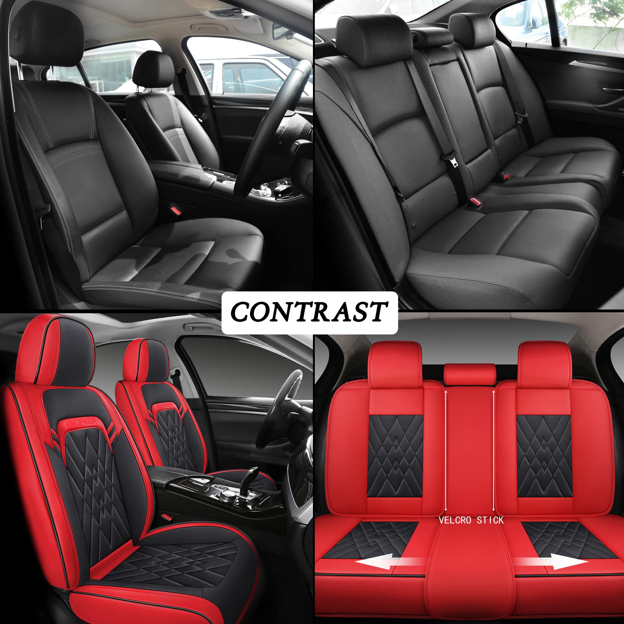 Premium Quiln02 Leather Car Seat Covers - 5-Piece Full Set Universal Fit for Most Cars, SUVs & Pickup Trucks | Airbag Compatible | Black-Red Design | Perfect for Daily Commute, Road Trips & Vehicle Protection