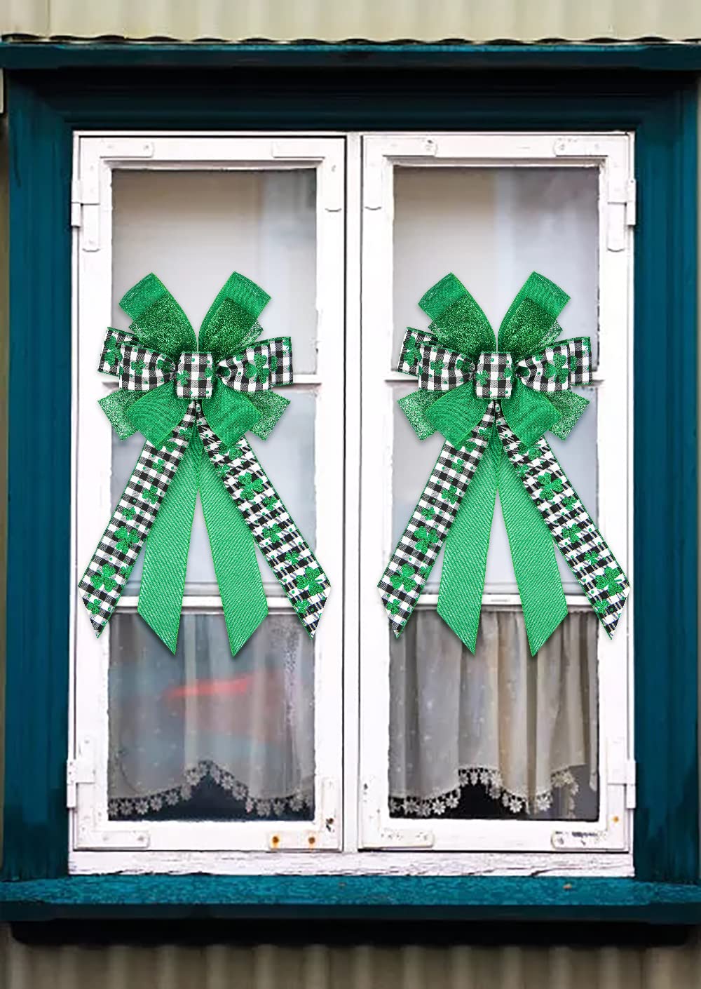 St. Patrick's Day Wreath Bows - Large Buffalo Plaid Burlap Bows with Green Shamrock Design for Holiday Decorations, Wreath Topper & Front Door Decor | Perfect for St. Patrick's Day Party, Home & Irish Themed Events