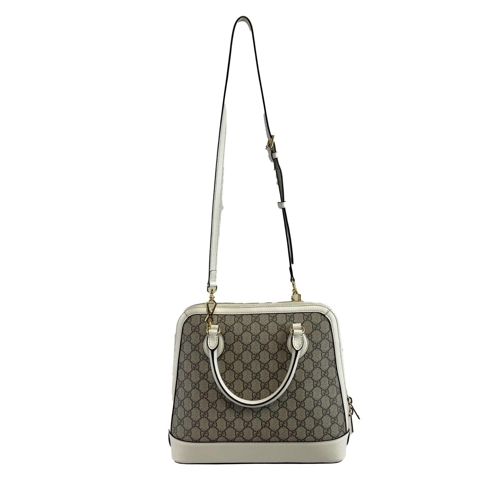 Gucci GG Supreme 1955 Horsebit Medium Shoulder Bag in Mystic White - Luxury Crossbody & Top Handle Purse for Women, Perfect for Work, Date Night & Travel Accessories