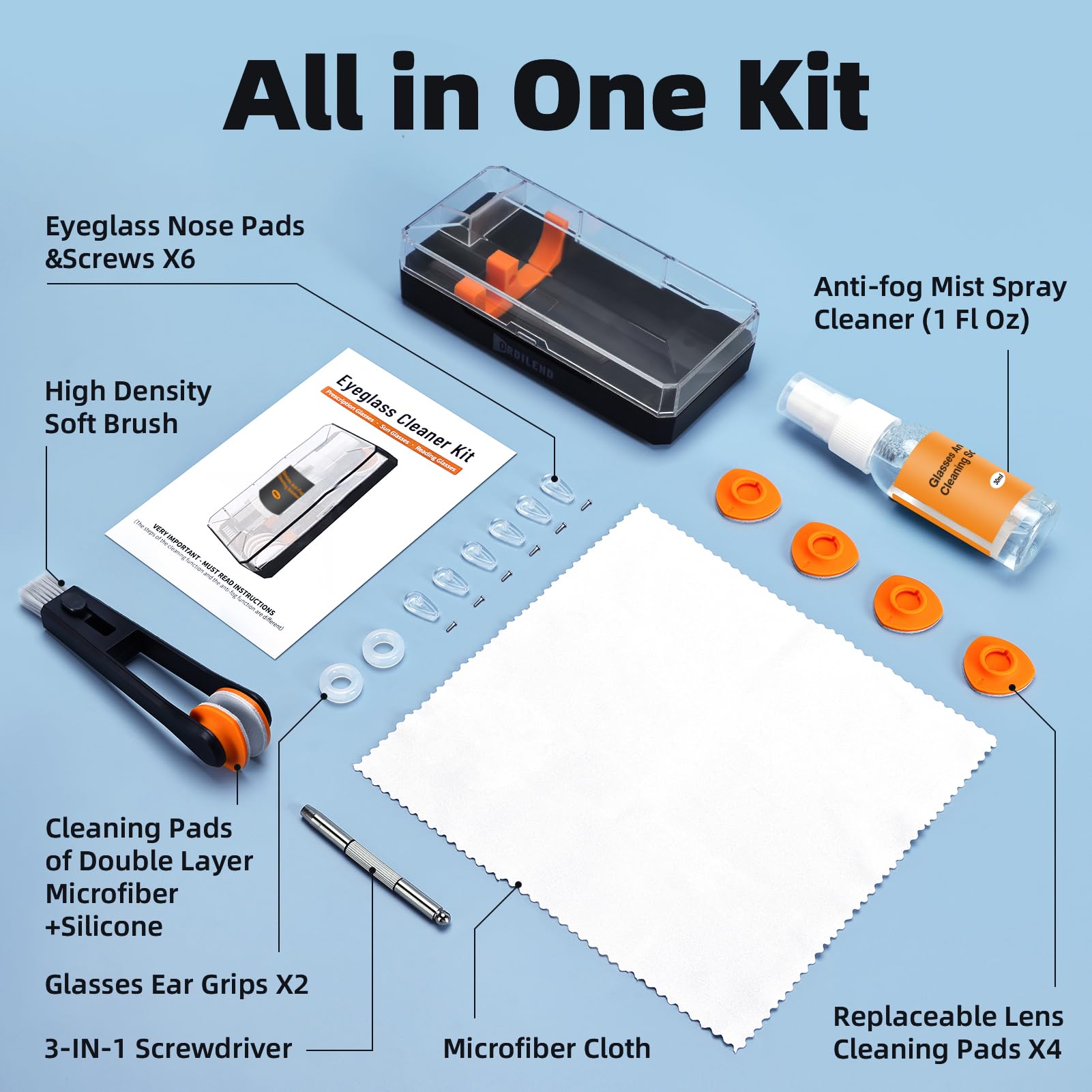 Premium Eyeglass Cleaner Kit - Anti-Fog Spray & Microfiber Cloth, Glasses Repair Tools with Screws - Portable Travel Case - Perfect for Office, Driving, Reading & Outdoor Activities