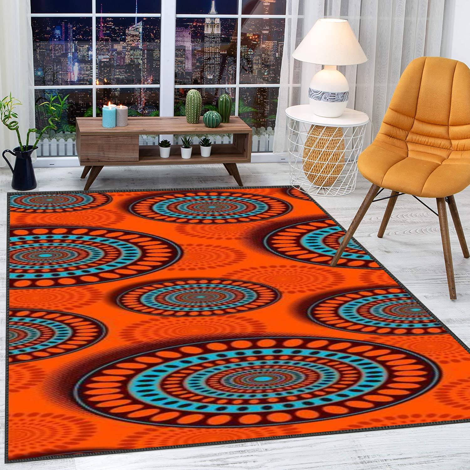 Modern Soft Large Area Rug - African Seamless Abstract Non-Slip Carpet for Living Room, Bedroom, Playroom - Boys Girls Home Decor Throw Rug - Perfect for Cozy Family Gatherings & Kids Play Areas