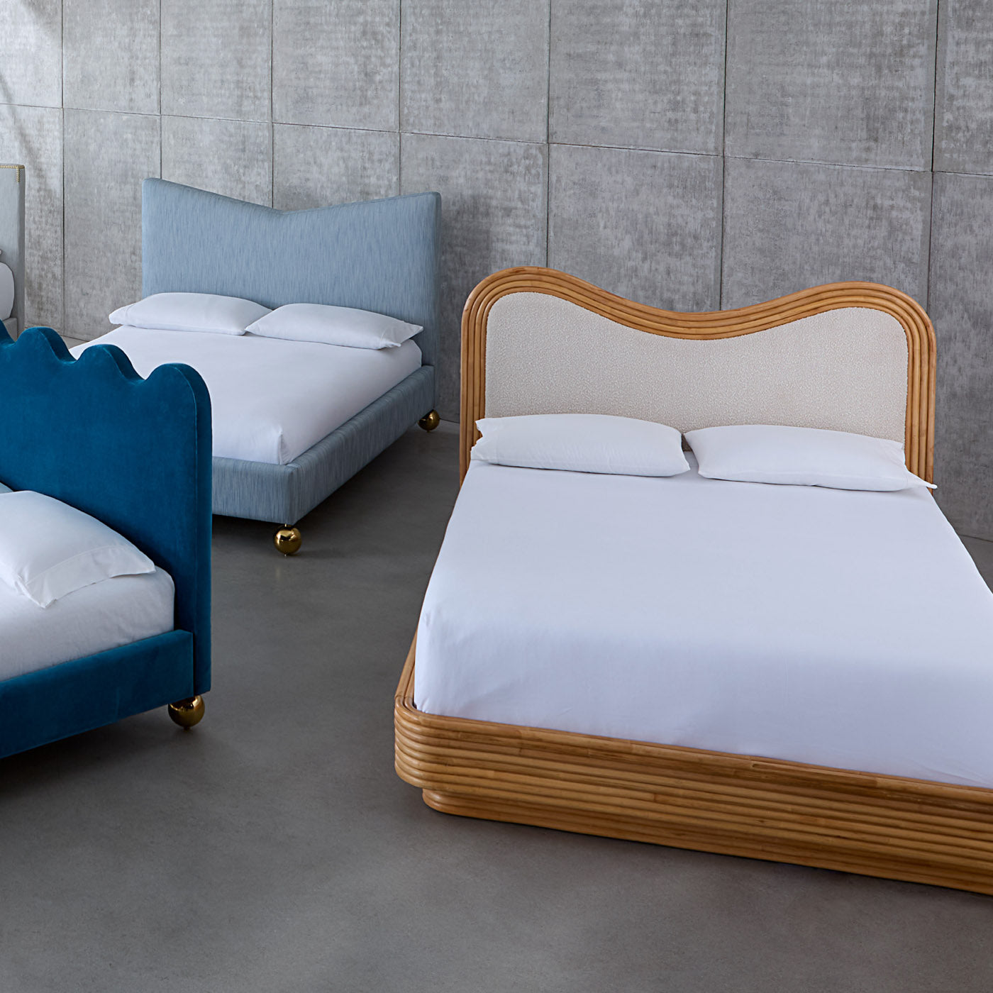 Riviera Wave Bed - Modern Boho Platform Bed Frame with Wooden Slats - Perfect for Bedroom, Guest Room, and Vacation Home Decor