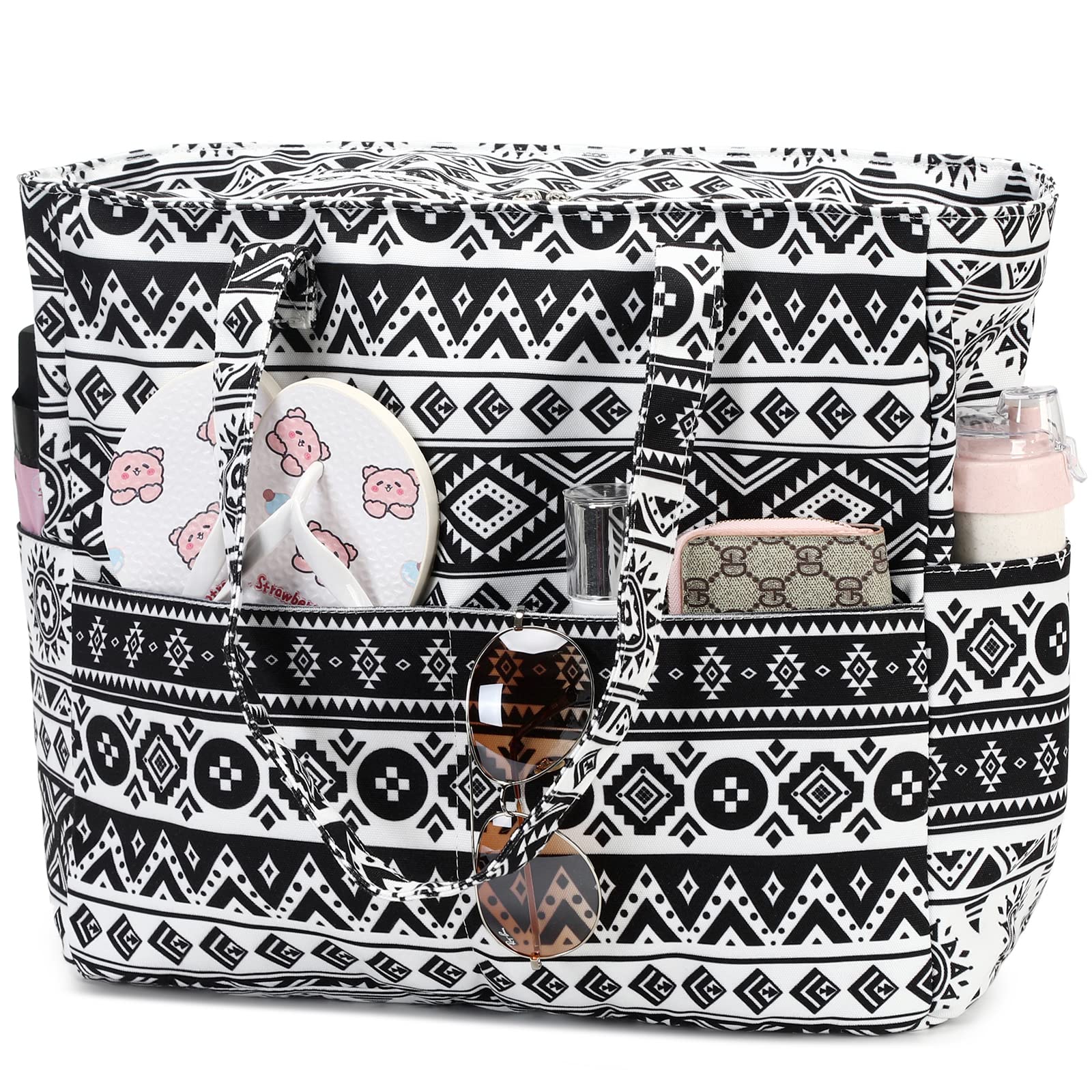 Waterproof Sandproof Large Beach Tote Bag for Women with Zipper & Wet Pocket - Perfect for Pool, Gym, Grocery Shopping & Travel Accessories | Durable Carryall for Summer Vacation, Beach Day & Outdoor Activities