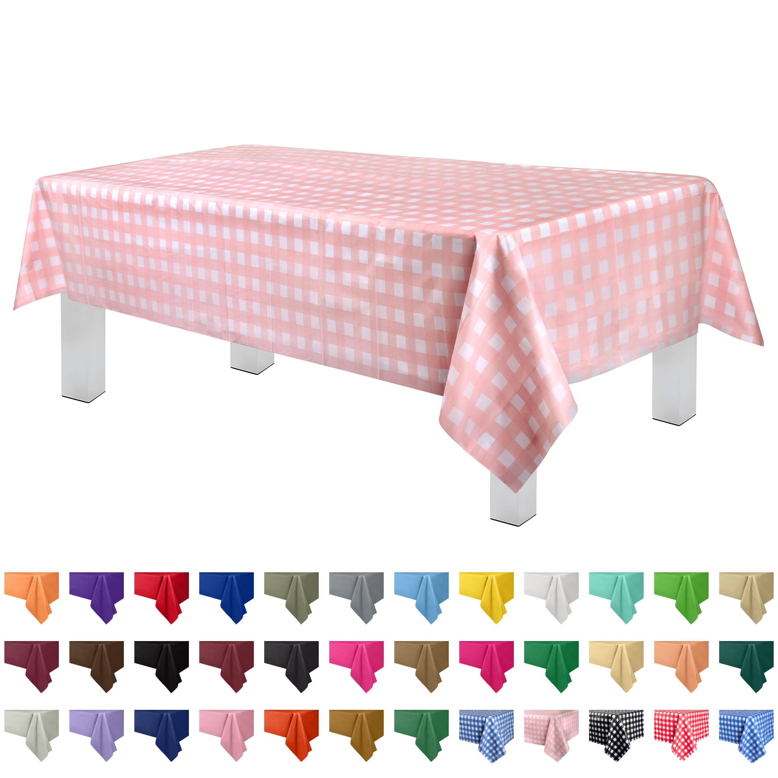 Premium Pink Gingham Plastic Tablecloth (6-Pack) - Disposable Party Decor for 6-8ft Tables