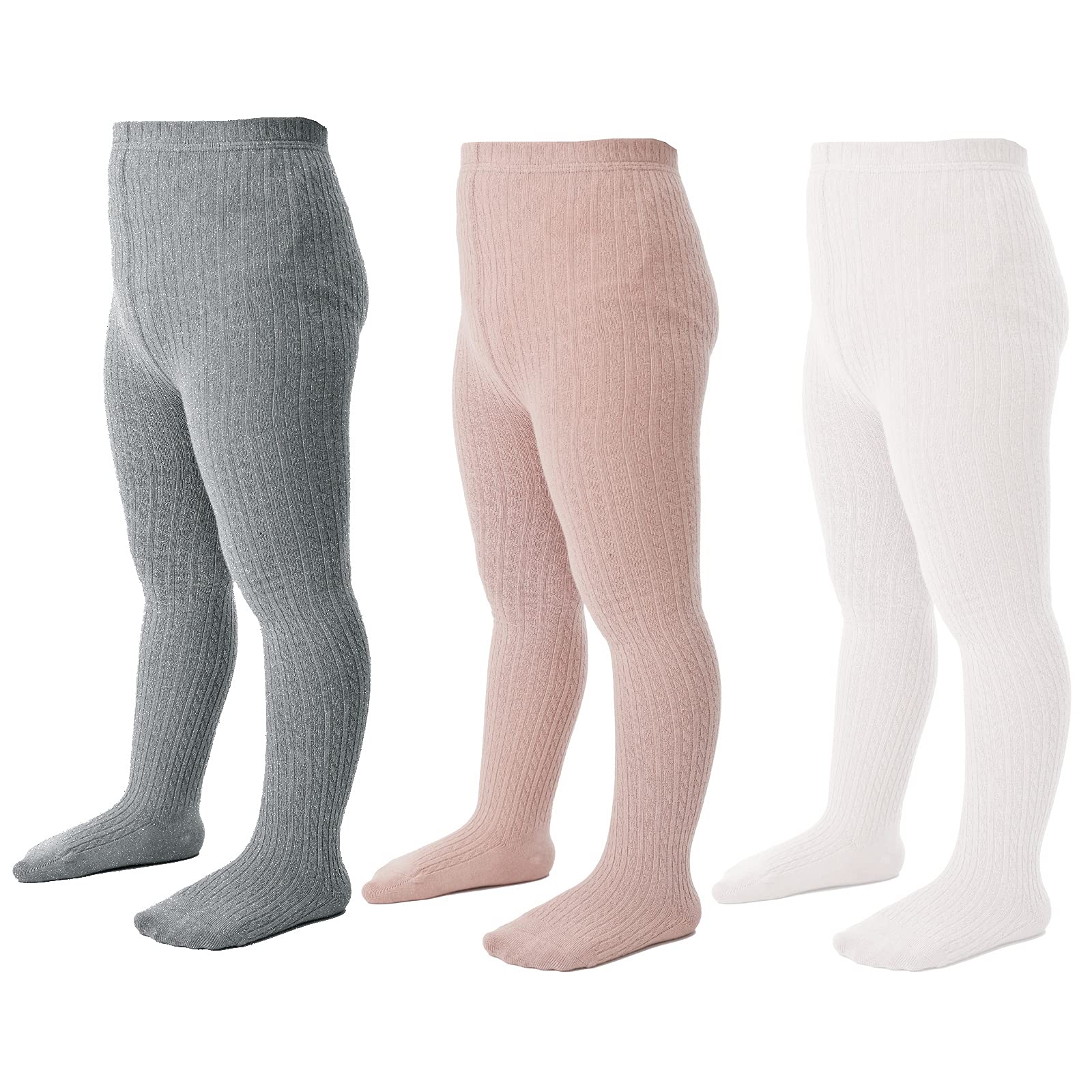 Jormatt Girls Seamless Cable Knit Cotton Tights - Thick Warm Leggings & Stockings for Toddlers Age 2-10 Years - Perfect for Winter Playdates, School Uniforms & Holiday Outfits
