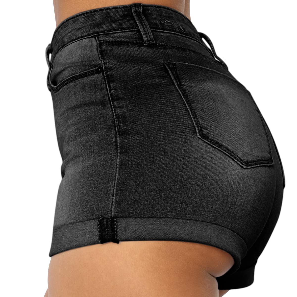 Vanberfia Women's Stretchy Denim Mid Rise Jean Shorts with Pockets - Comfortable Casual Summer Shorts for Beach, Travel & Everyday Wear