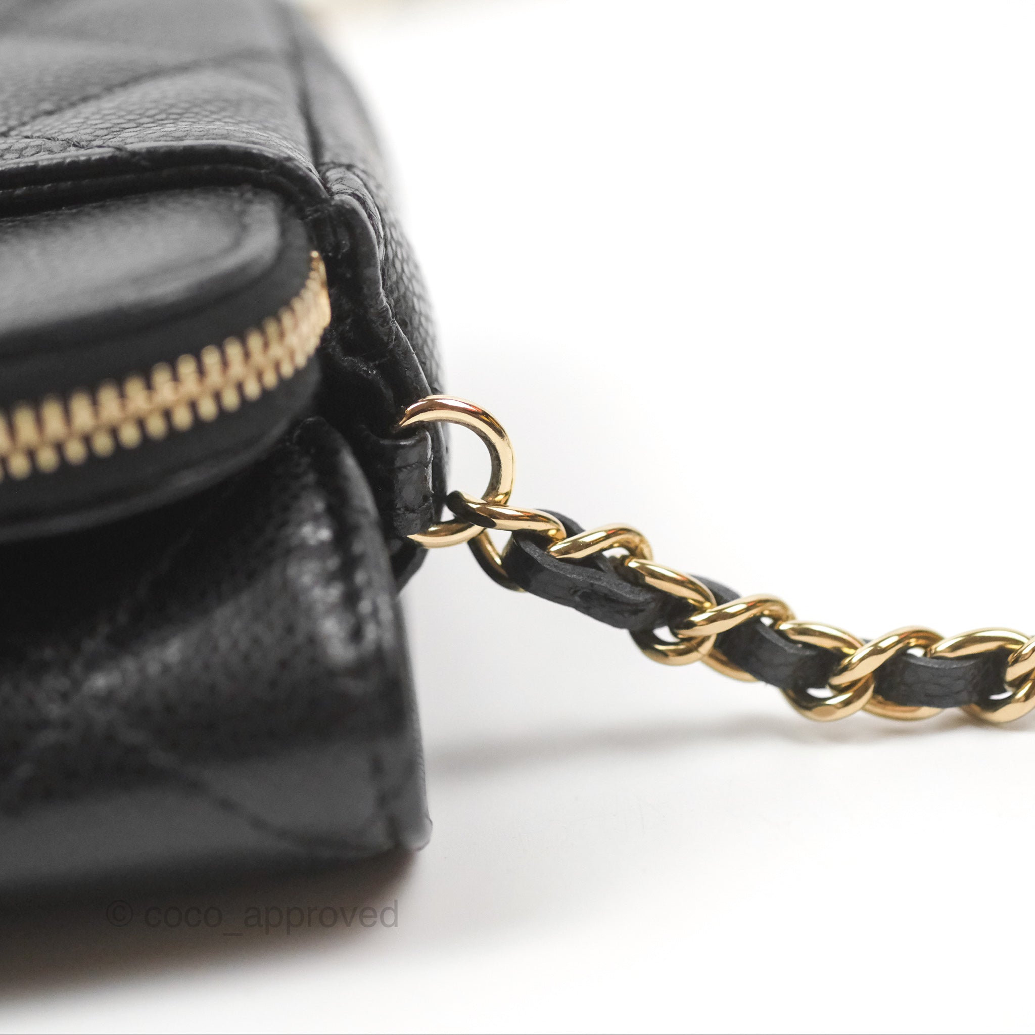 Chanel Classic Flap Phone Holder with Chain - Black Caviar Leather & Gold Hardware | Luxury Phone Crossbody Bag for Women | Perfect for Parties, Shopping & Everyday Use