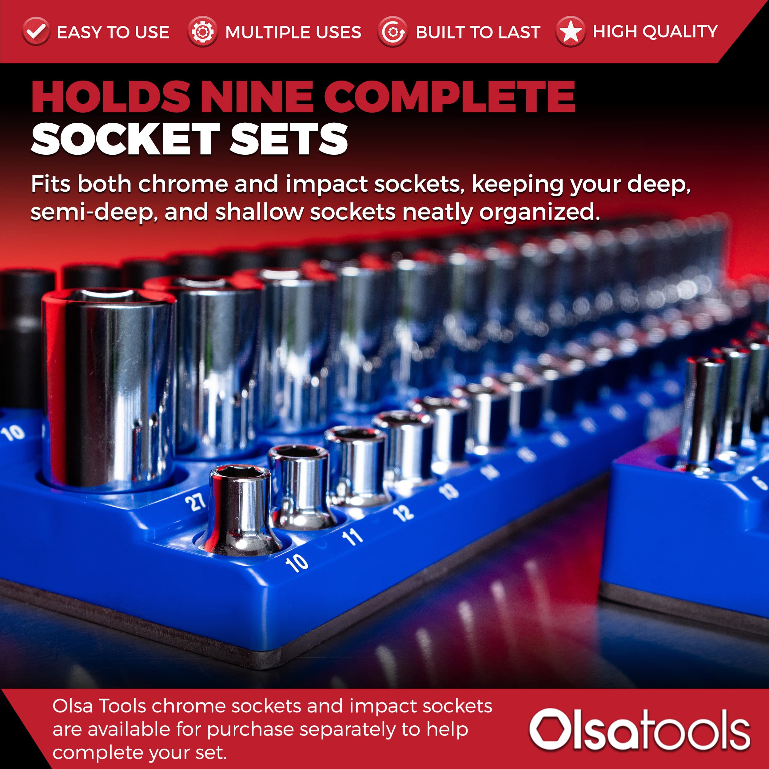 Olsa Tools 3-Row Magnetic Socket Organizer Set - 1/2