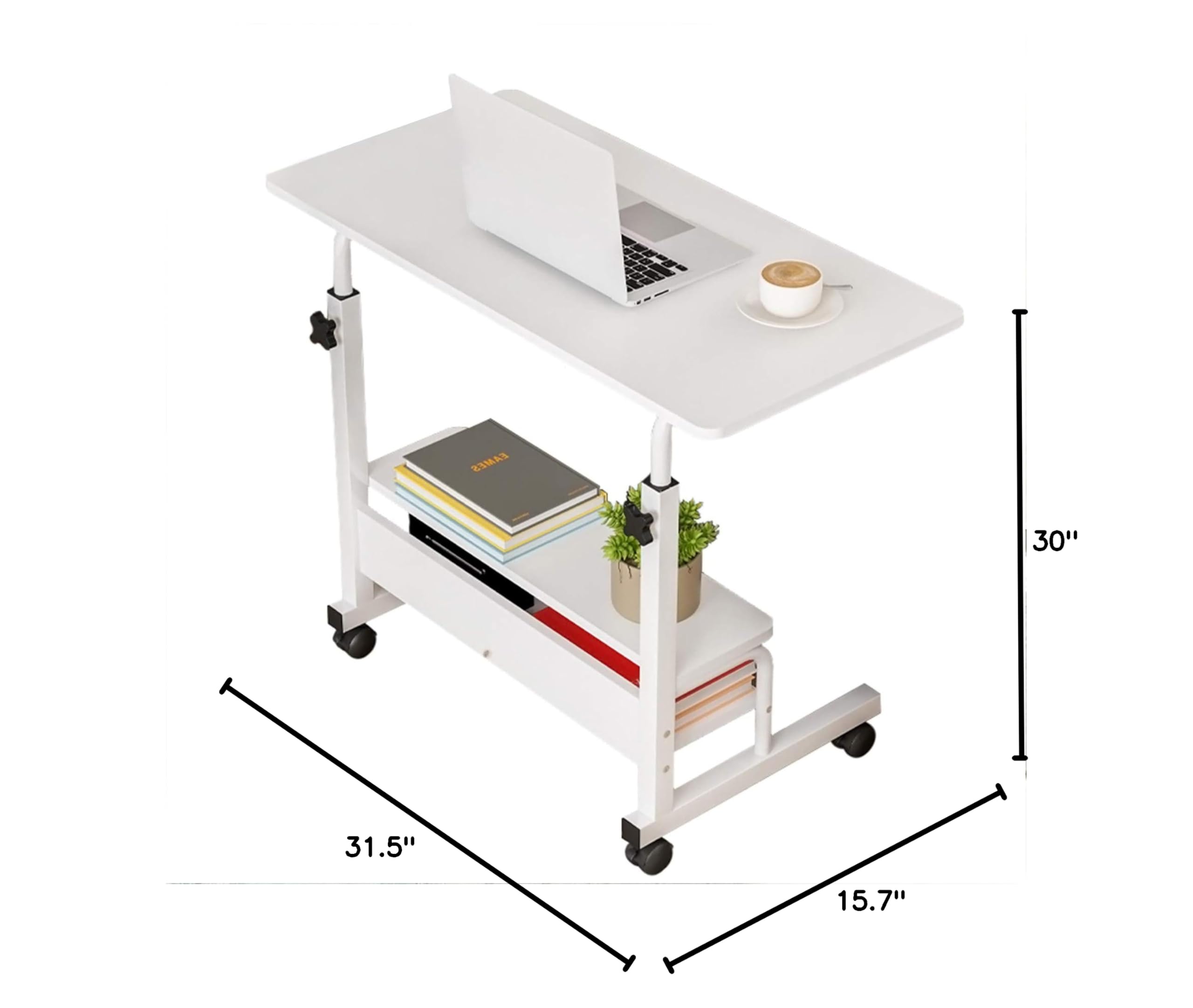 Adjustable Height Laptop Desk - 31.5x15.7 Inch Portable Standing Computer Table with Storage for Home Office, Bedroom & Small Spaces | Perfect for Working, Studying, Gaming & Sofa Use (White, Minimalist Design)