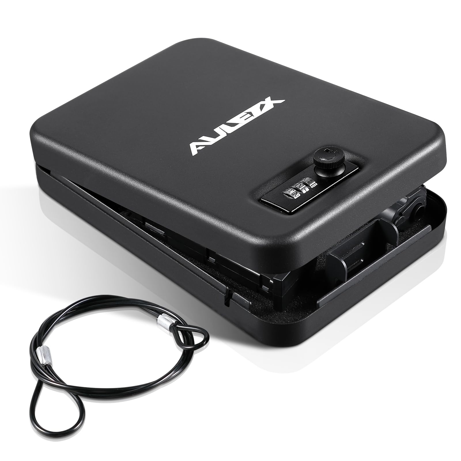 Portable Gun Safe with Combination Lock - Quick Access Handgun Lock Box for Pistols & Valuables - Car, Travel, Home & Nightstand Security Safe for Personal Protection & Emergency Use